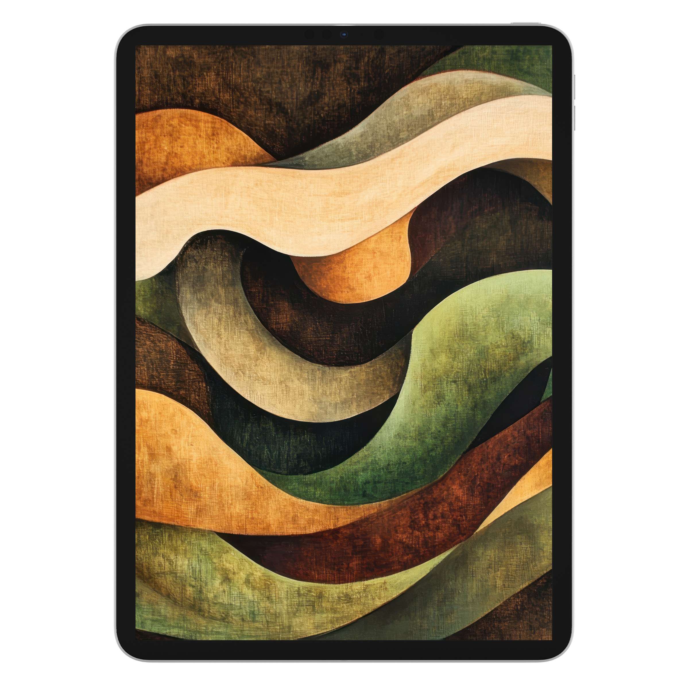 Elegant abstract iPad wallpaper with earthy tones and fluid waves, perfect for tablet background enhancing calm digital download aesthetics