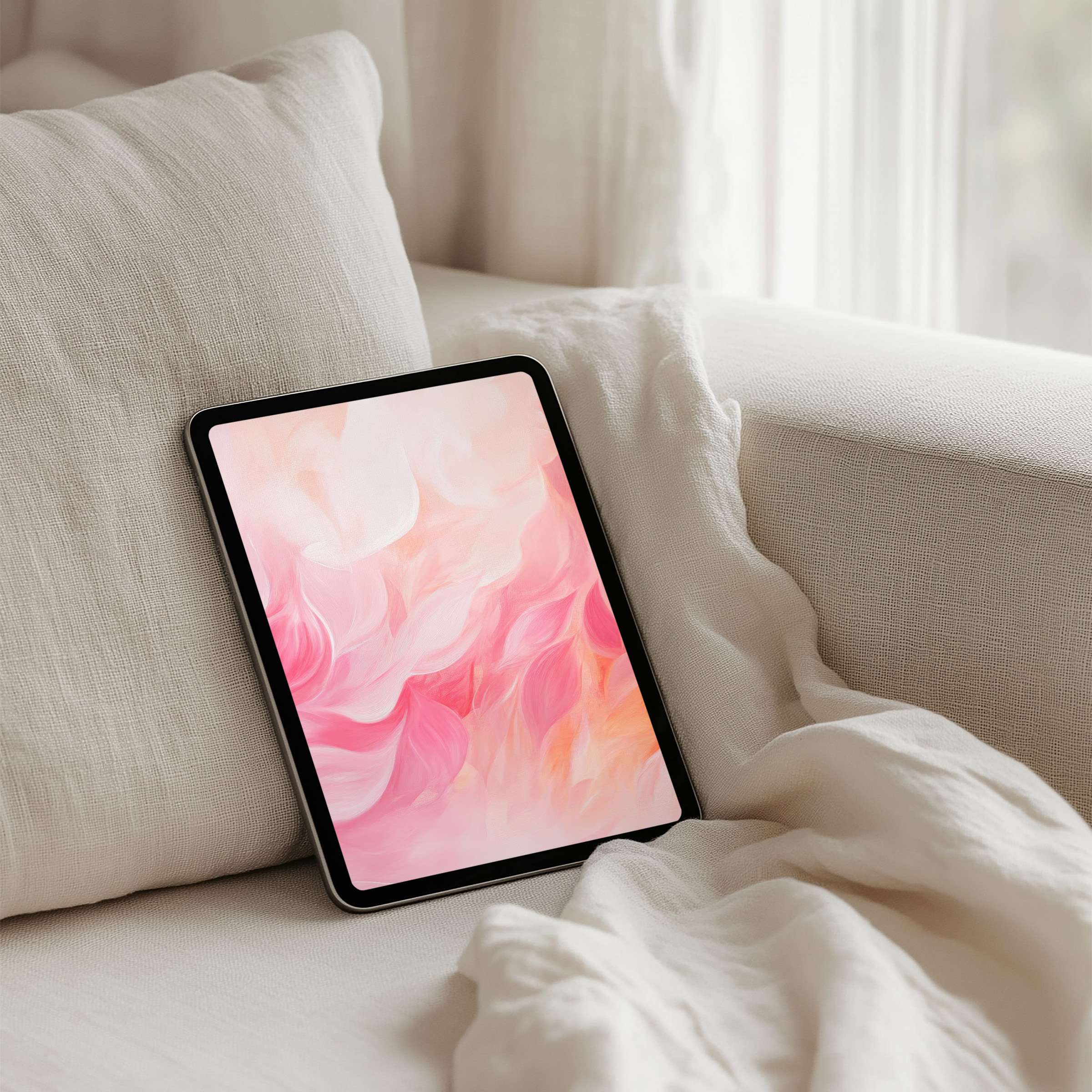 Serene watercolor pinks on iPad background create an elegant, calming aura for your tablet instant download elevating mindfulness