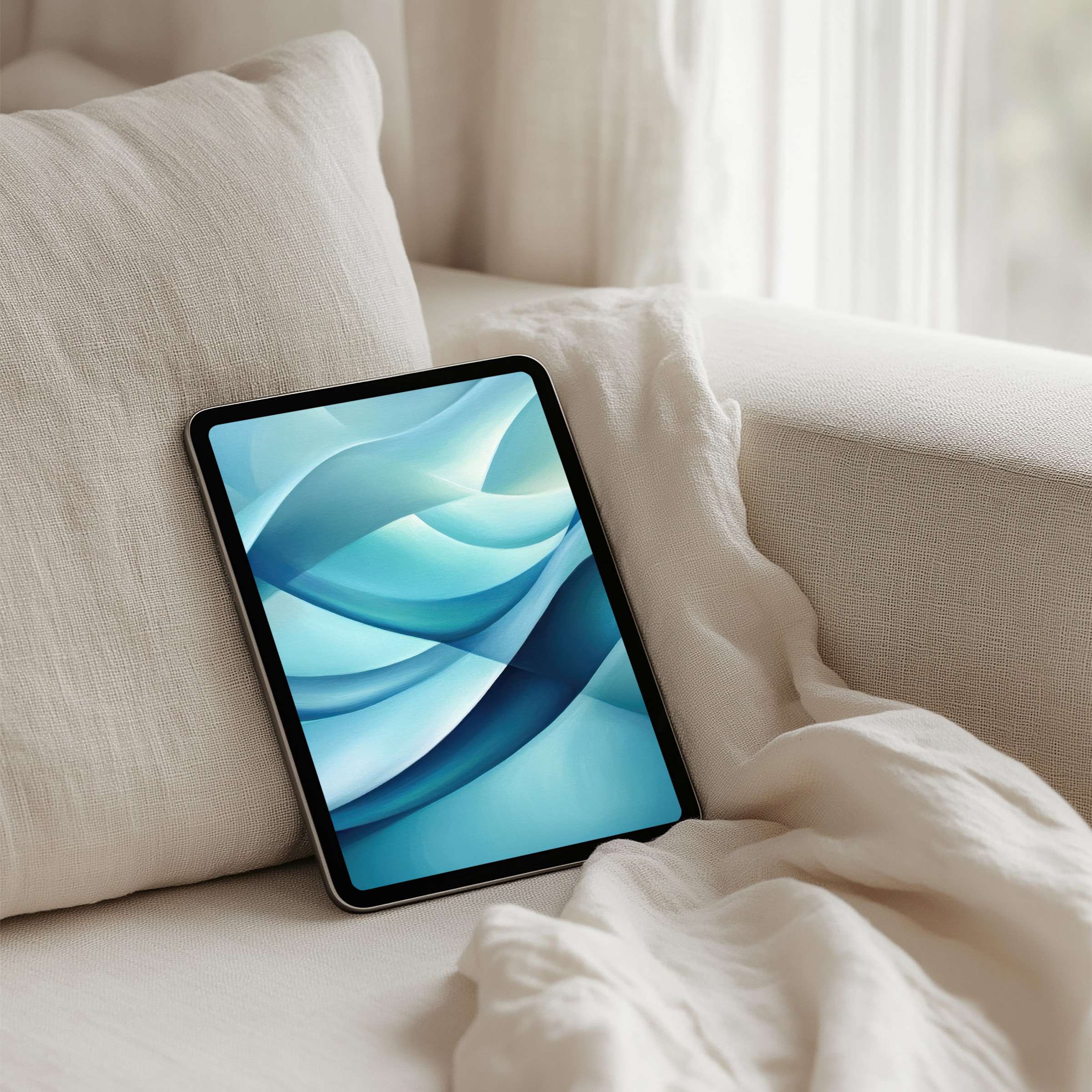 Serene blue wave abstract iPad background providing calm inspiration for your tablet instant download for elegant aesthetics