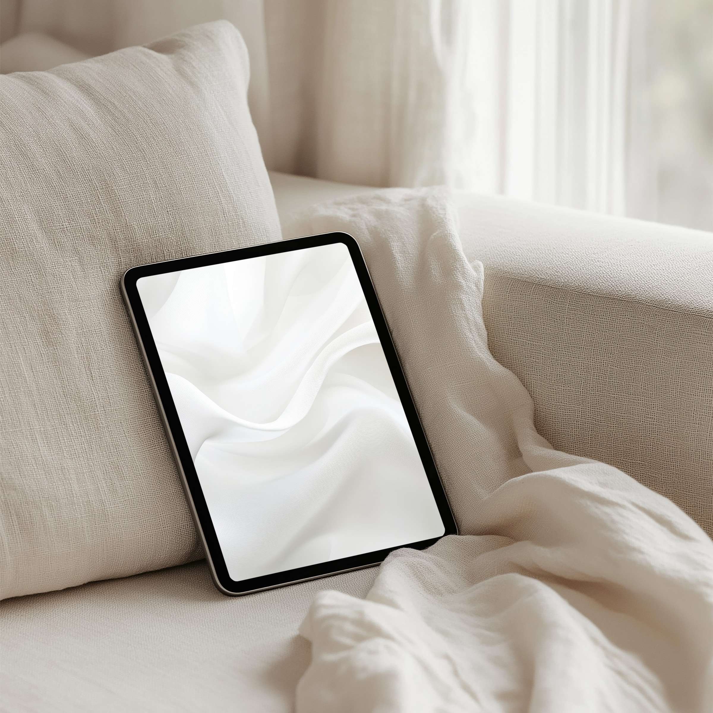 Elegant iPad background featuring soft white fabric textures evokes calm and mindfulness available for instant download on tablet devices