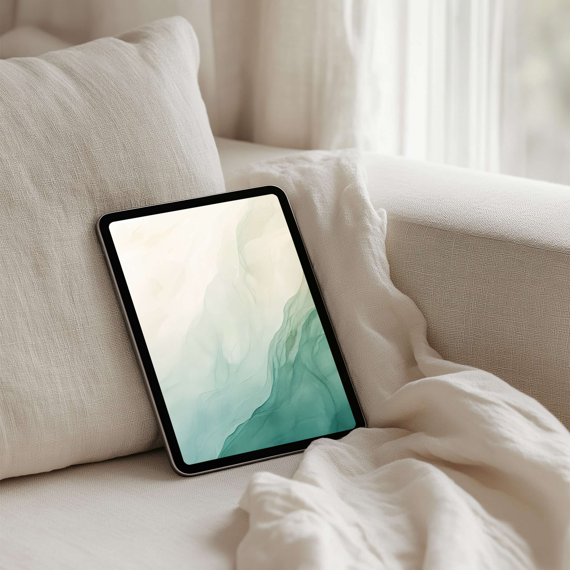 Elegant iPad background featuring soft teal and cream tones, perfect for instant download on any tablet, inspiring calm and mindfulness