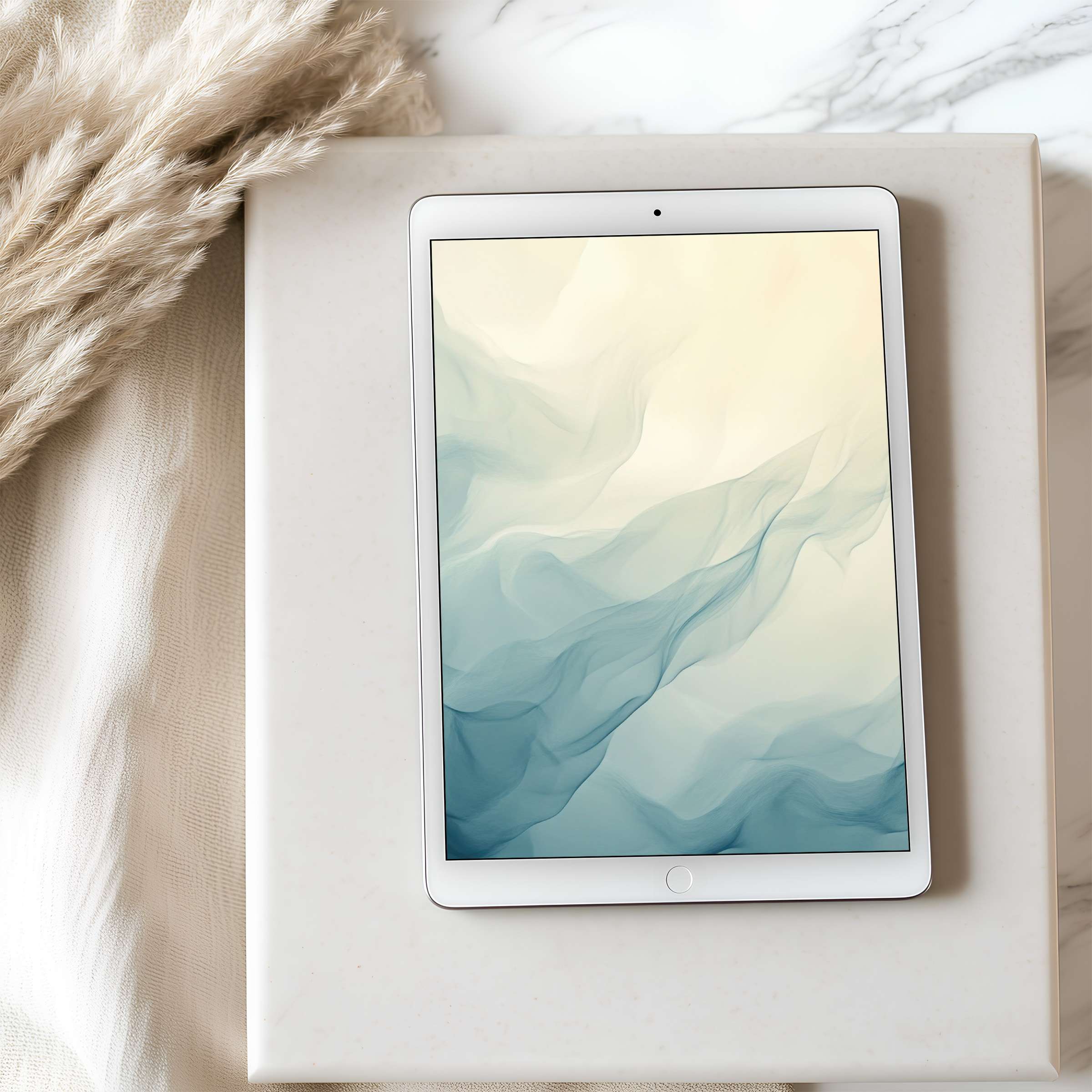 Elegant tablet wallpaper featuring serene blue and cream abstract design, perfect for iPad or Android tablets, high-resolution digital download