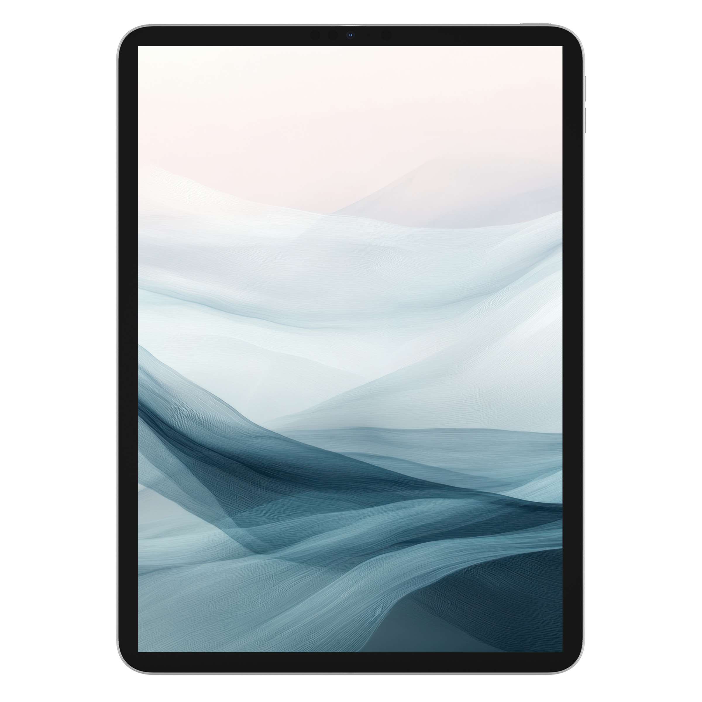 Elegant abstract iPad wallpaper featuring serene blue and white waves, ideal digital download for tablet background, soothing and sustainable