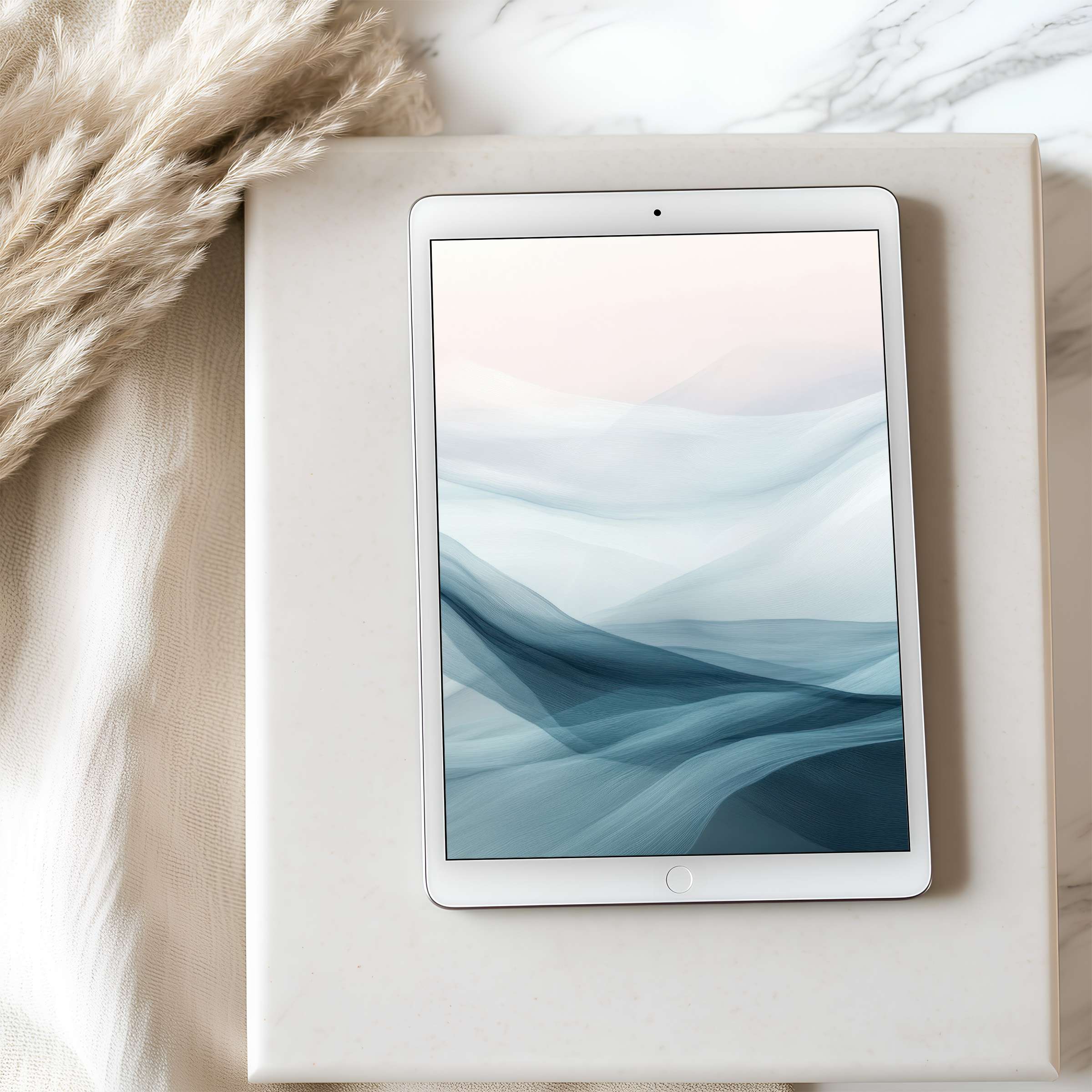 Serene abstract tablet wallpaper in soft blue hues creates a calming high-resolution backdrop, perfect for iPad or Android download
