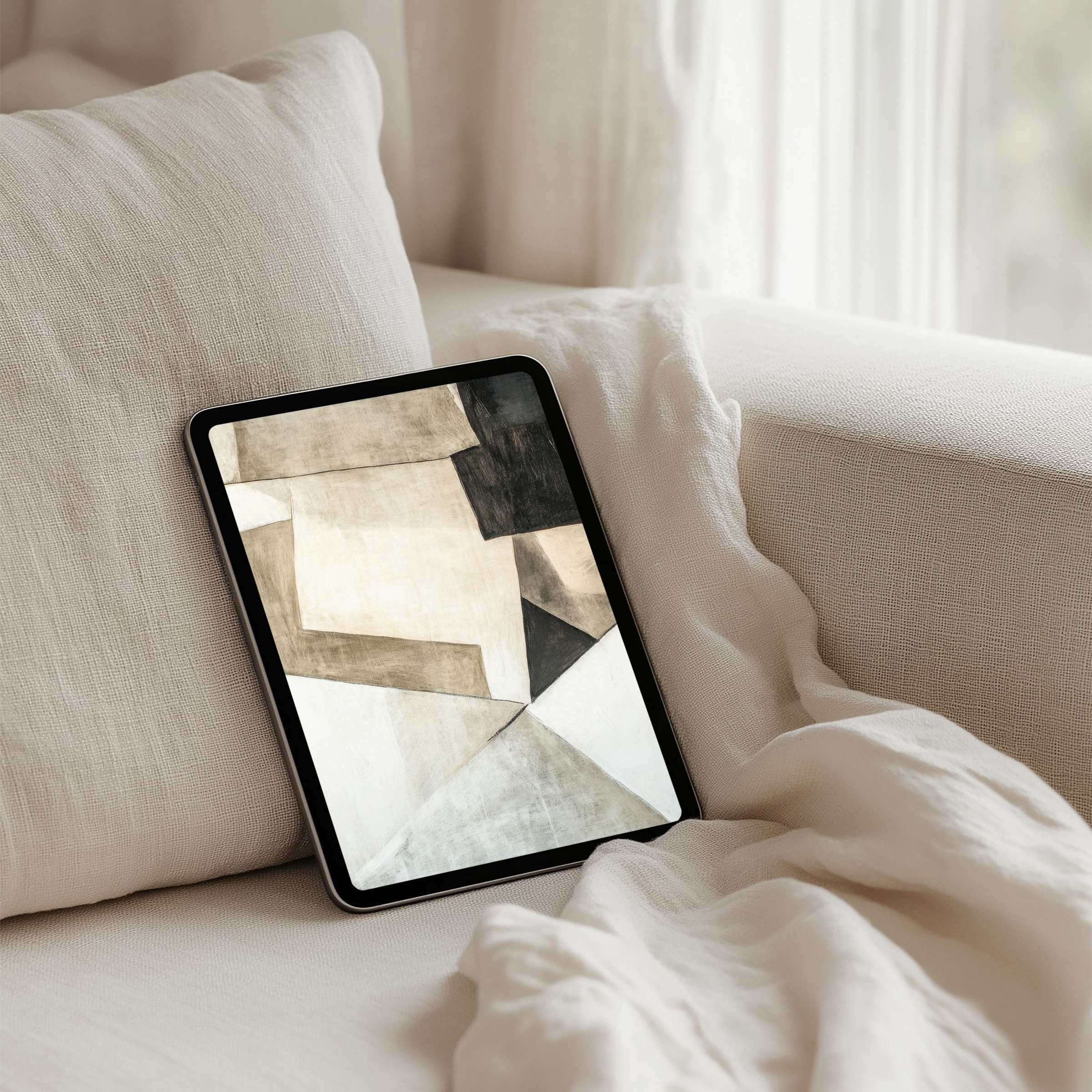 Abstract iPad background in neutral tones exudes calm elegance for instant download on any tablet for mindful inspiration