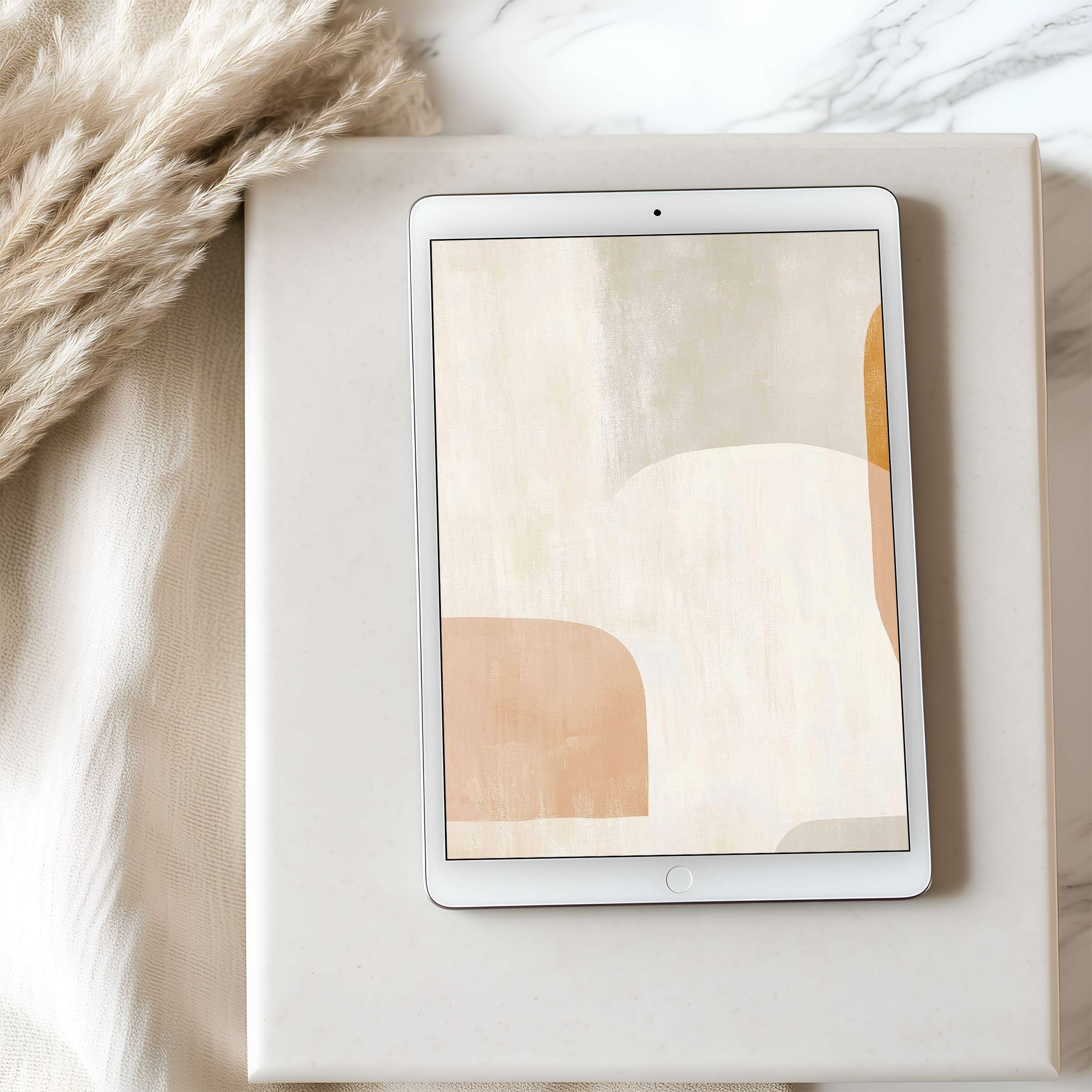 Elegant abstract art tablet wallpaper with soft earth tones on iPad screen creates a soothing, high resolution digital download ambiance