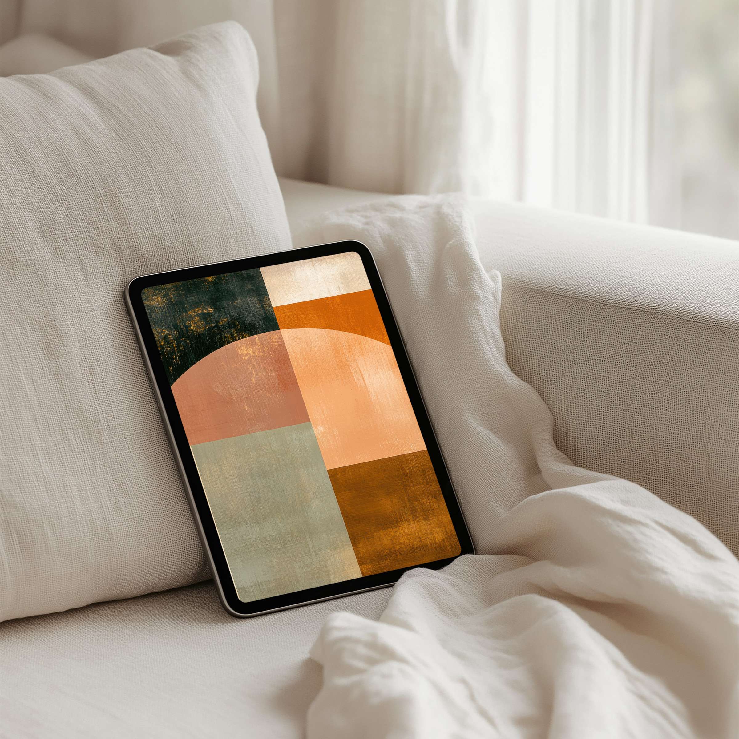 Modern iPad background with warm geometric art for instant download, inspiring calm and elegance on any tablet screen