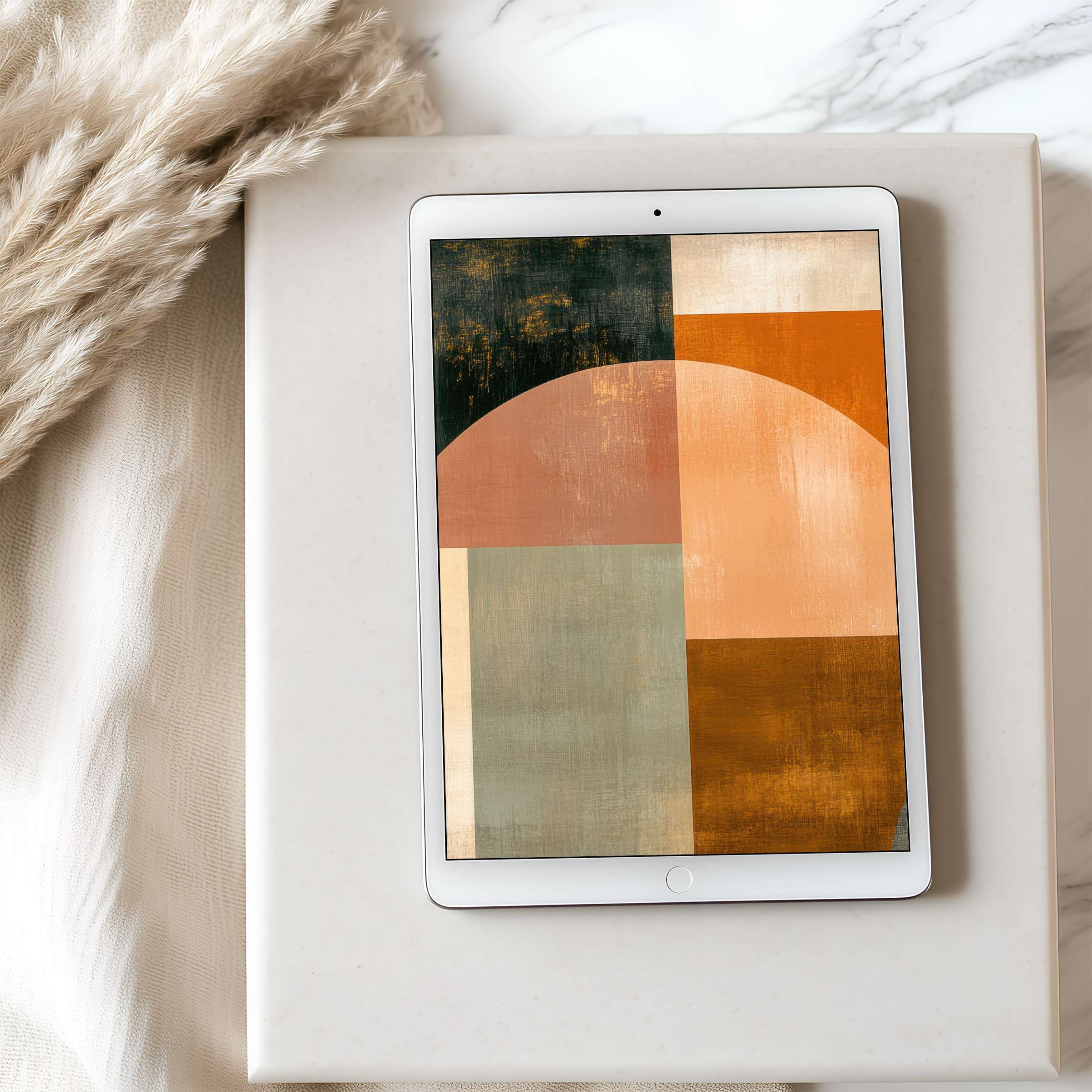 Elegant abstract tablet wallpaper featuring warm earthy tones enhances your iPad's high resolution, offering serenity and style