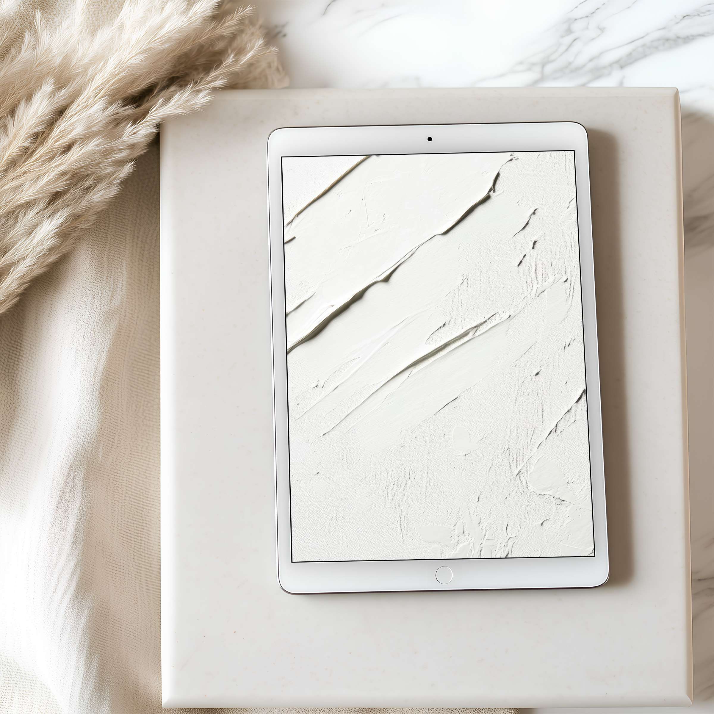 Elegant tablet wallpaper in soothing white texture enhances peace in design, perfect for iPad and Android tablets, digital download