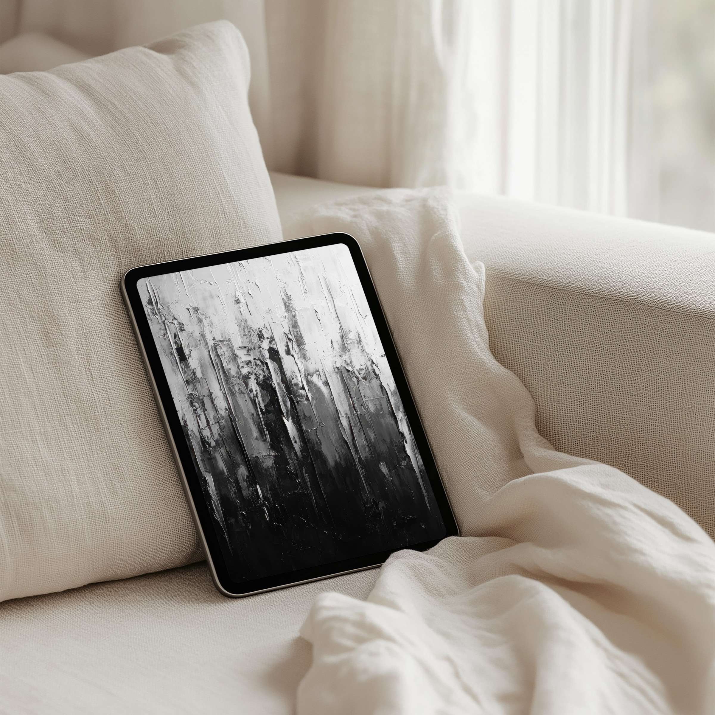 Elegant monochrome abstract art iPad background offers calm inspiration for tablet users, perfect for instant download and mindfulness