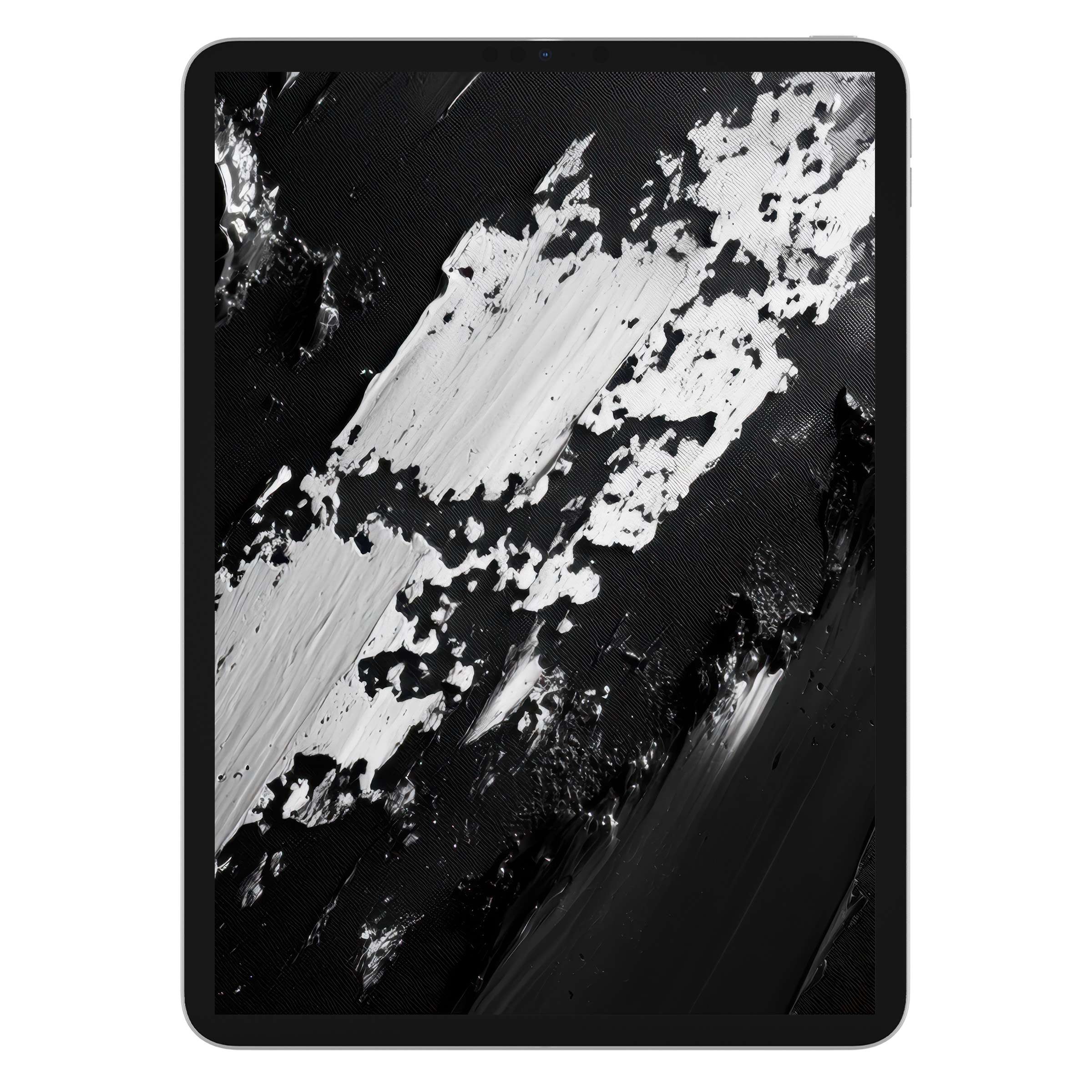Elegant black and white abstract iPad wallpaper with textured brush strokes perfect for tablet background digital download and design enthusiasts