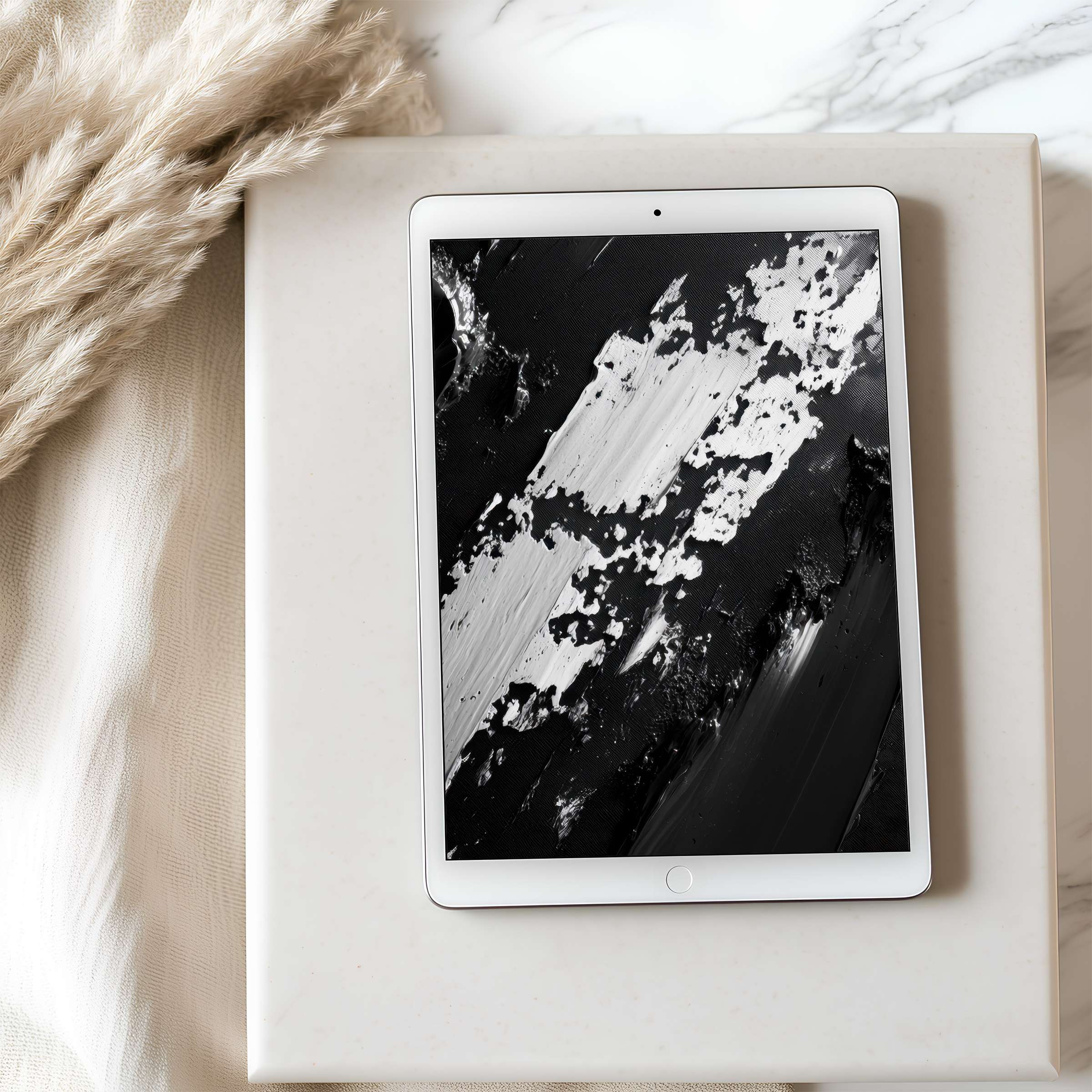 Elegant monochrome abstract design on high resolution tablet wallpaper offers a calming digital download for iPad and Android devices