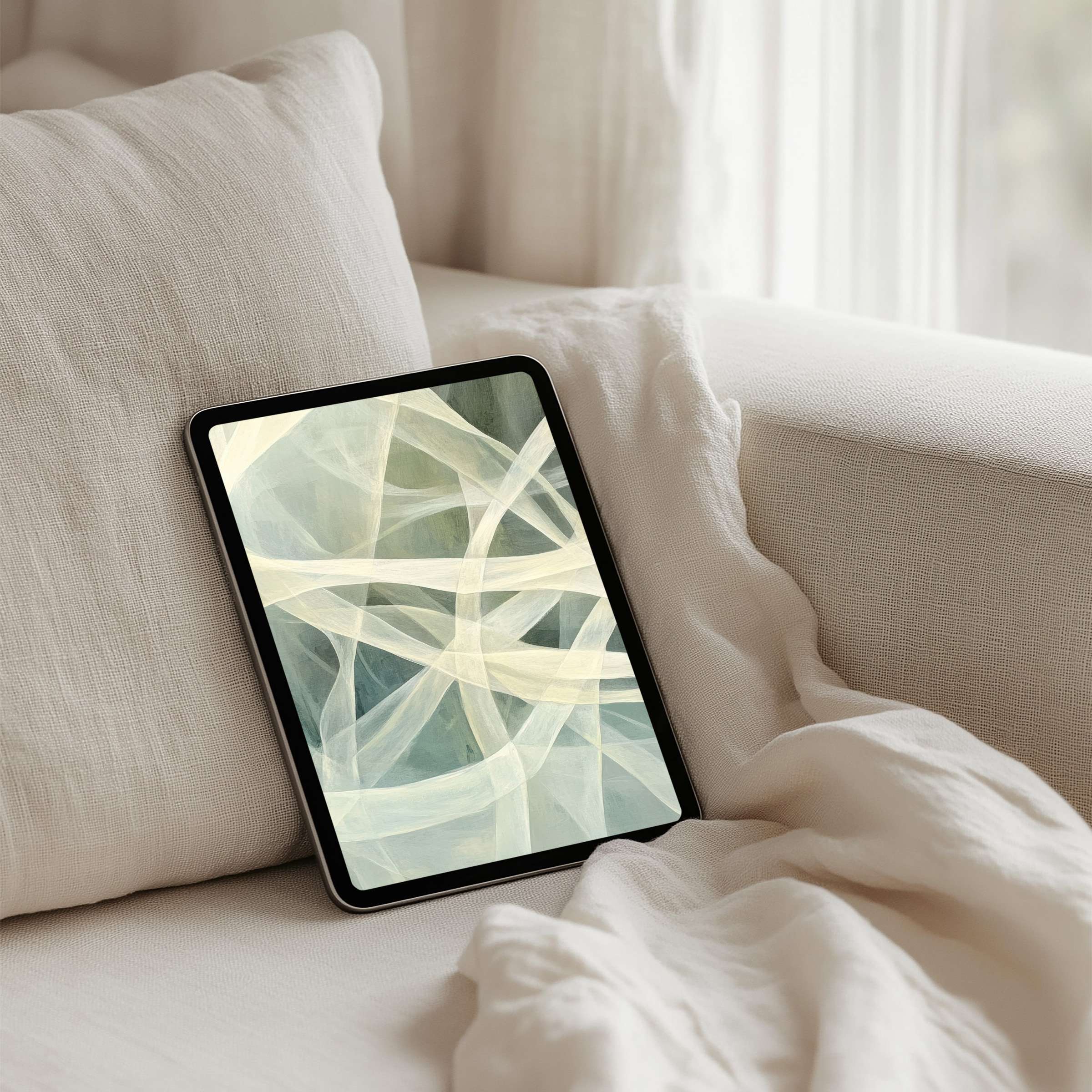 Elegant iPad background with calming abstract textures, perfect for tablets, offering instant download to inspire mindfulness and serenity