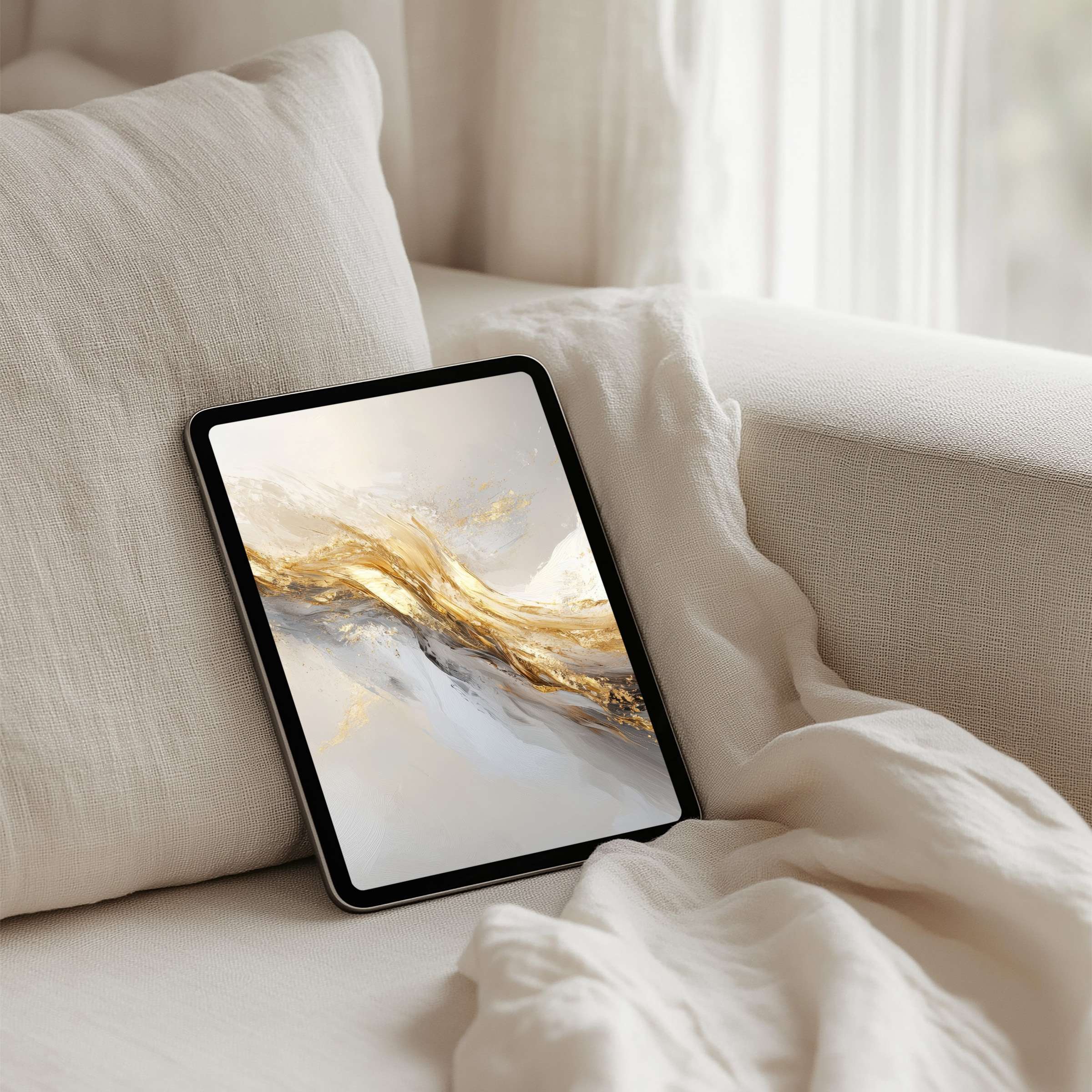 Elegant abstract gold and cream art iPad background captures calmness and inspiration for instant download on any tablet device