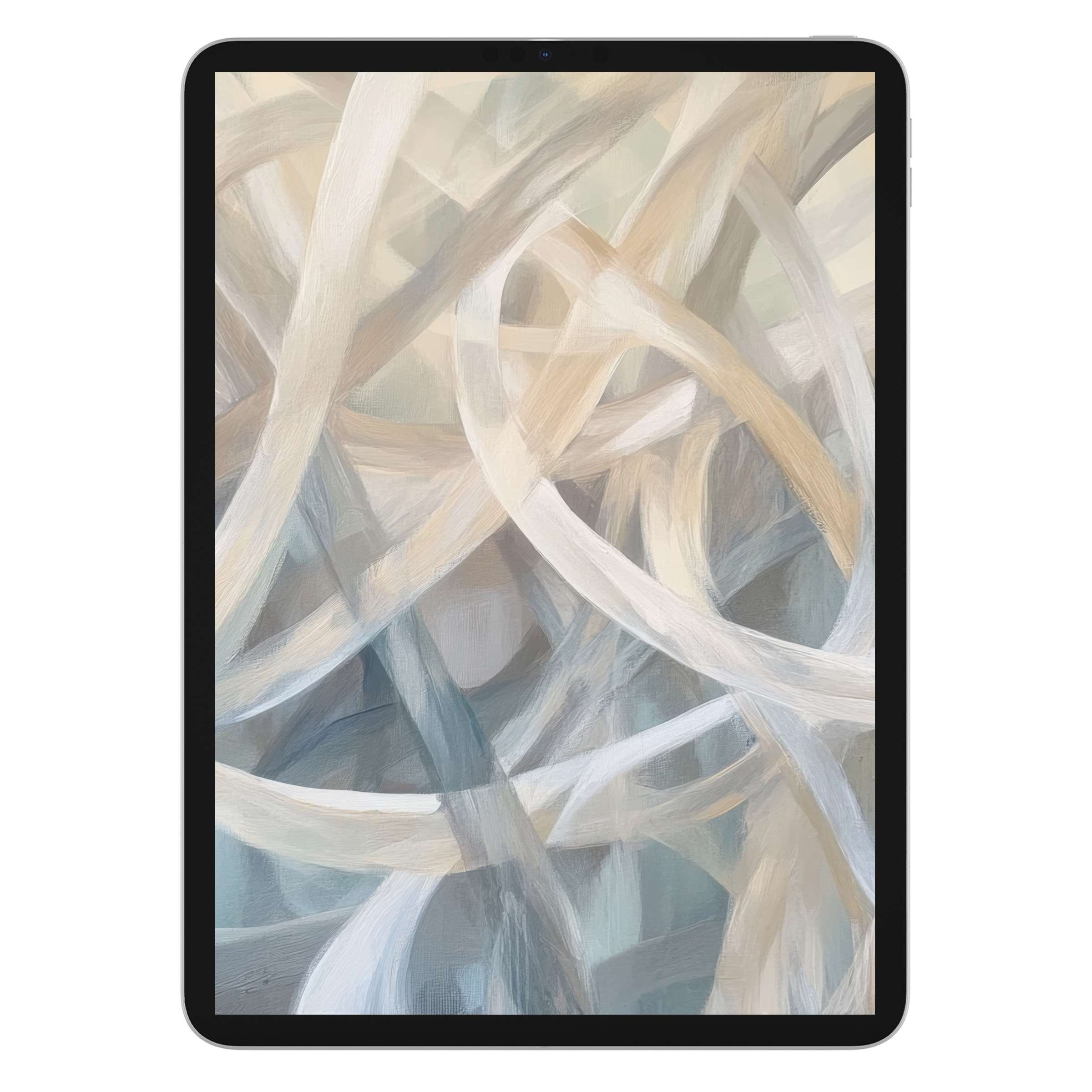 Elegant abstract iPad wallpaper with serene pastel swirls offering a calming background for tablets, available as a digital download