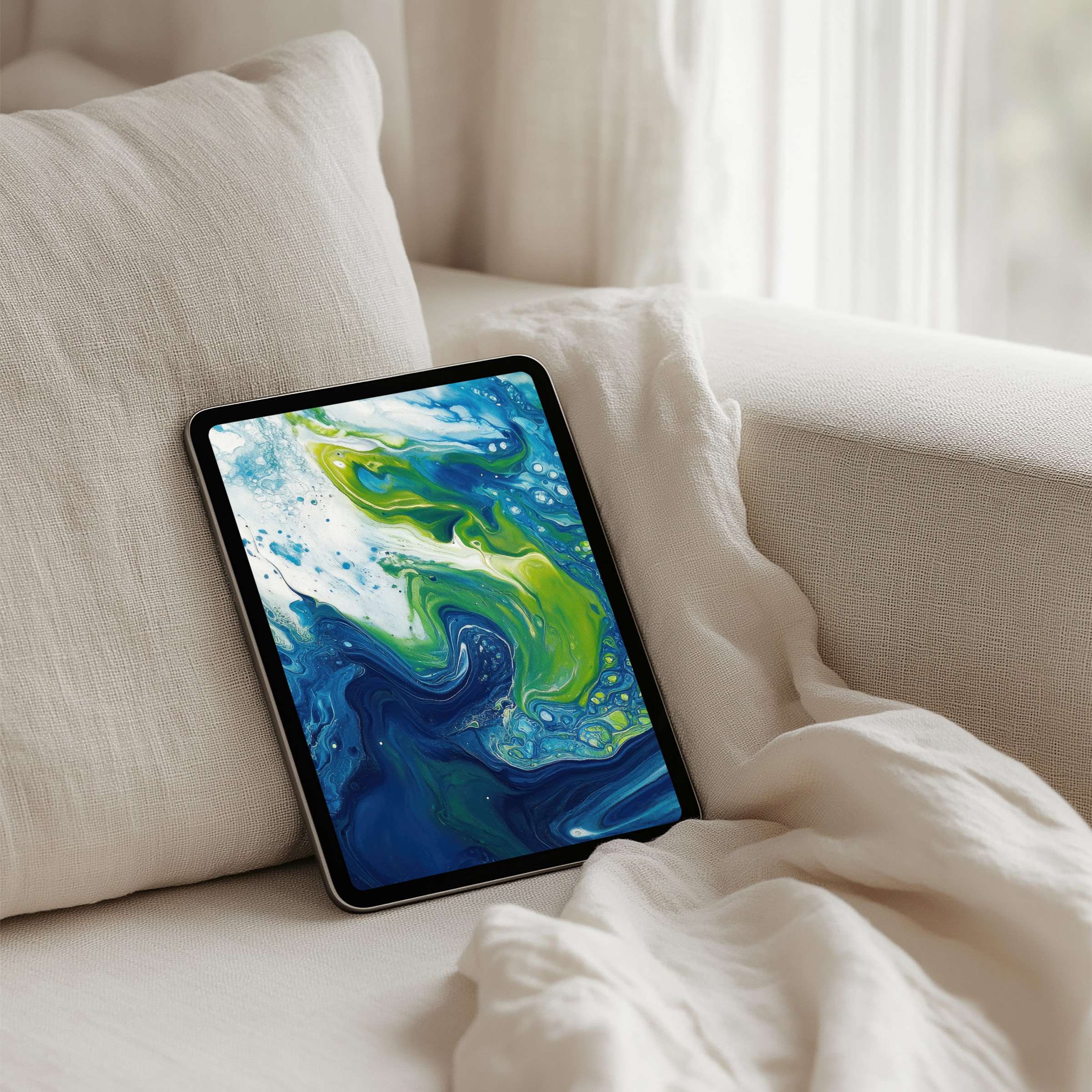 Elegant blue and green swirl iPad background for an inspiring tablet look Instant download for mindful design aesthetics