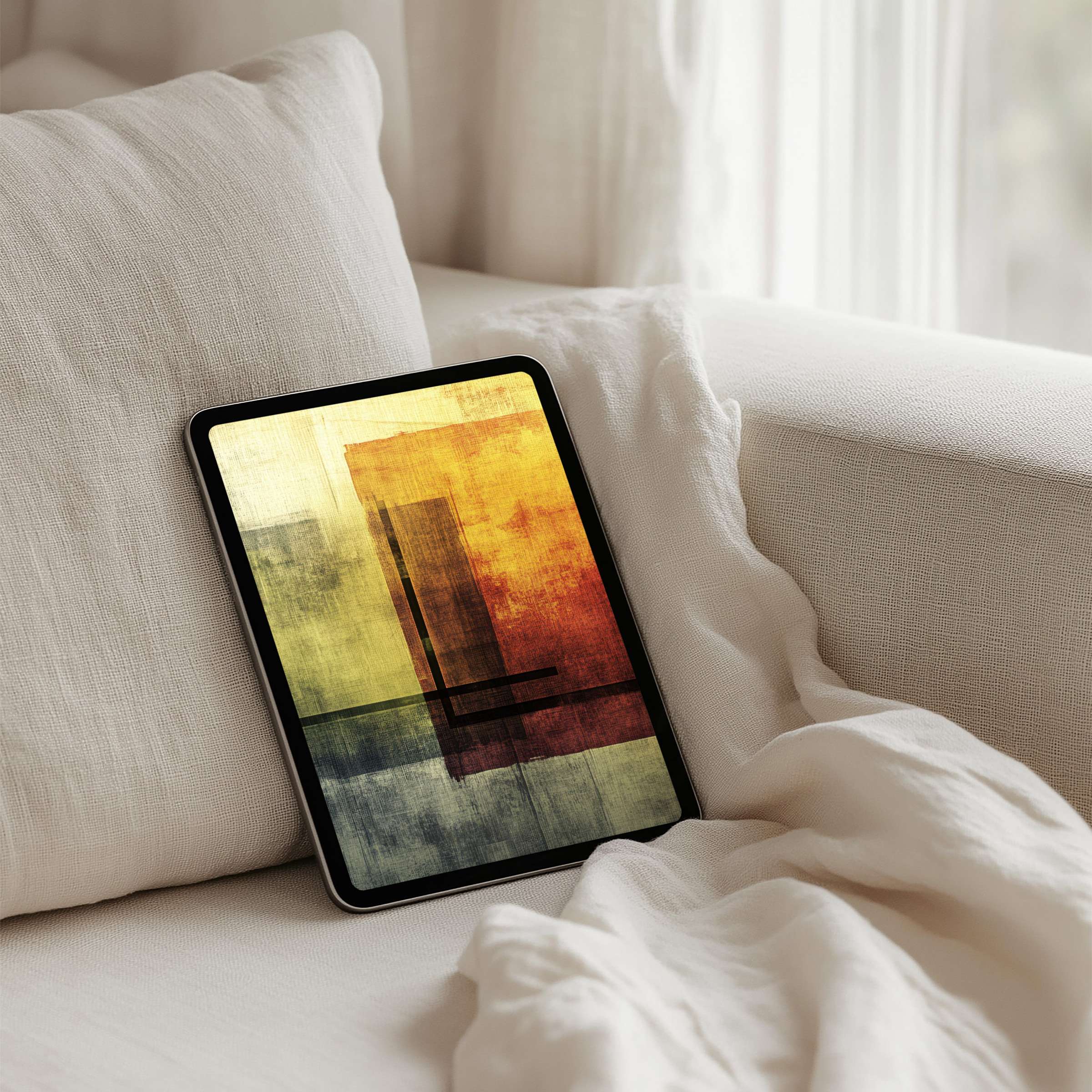 Elegant iPad background in warm, abstract hues offering calm inspiration for any tablet user with instant download available