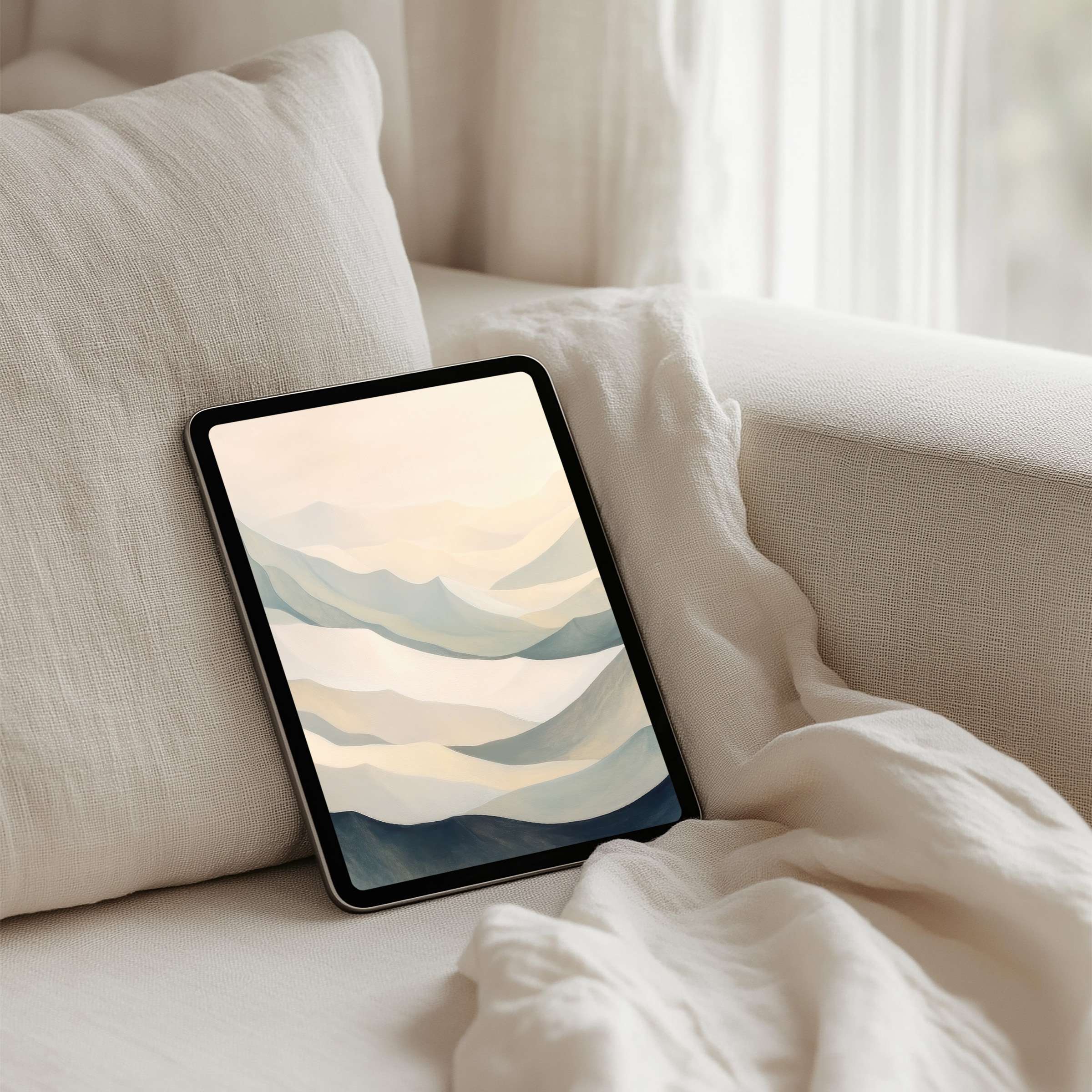 Serene pastel landscape iPad background for instant download brings elegance and calm to iPad and tablet screens
