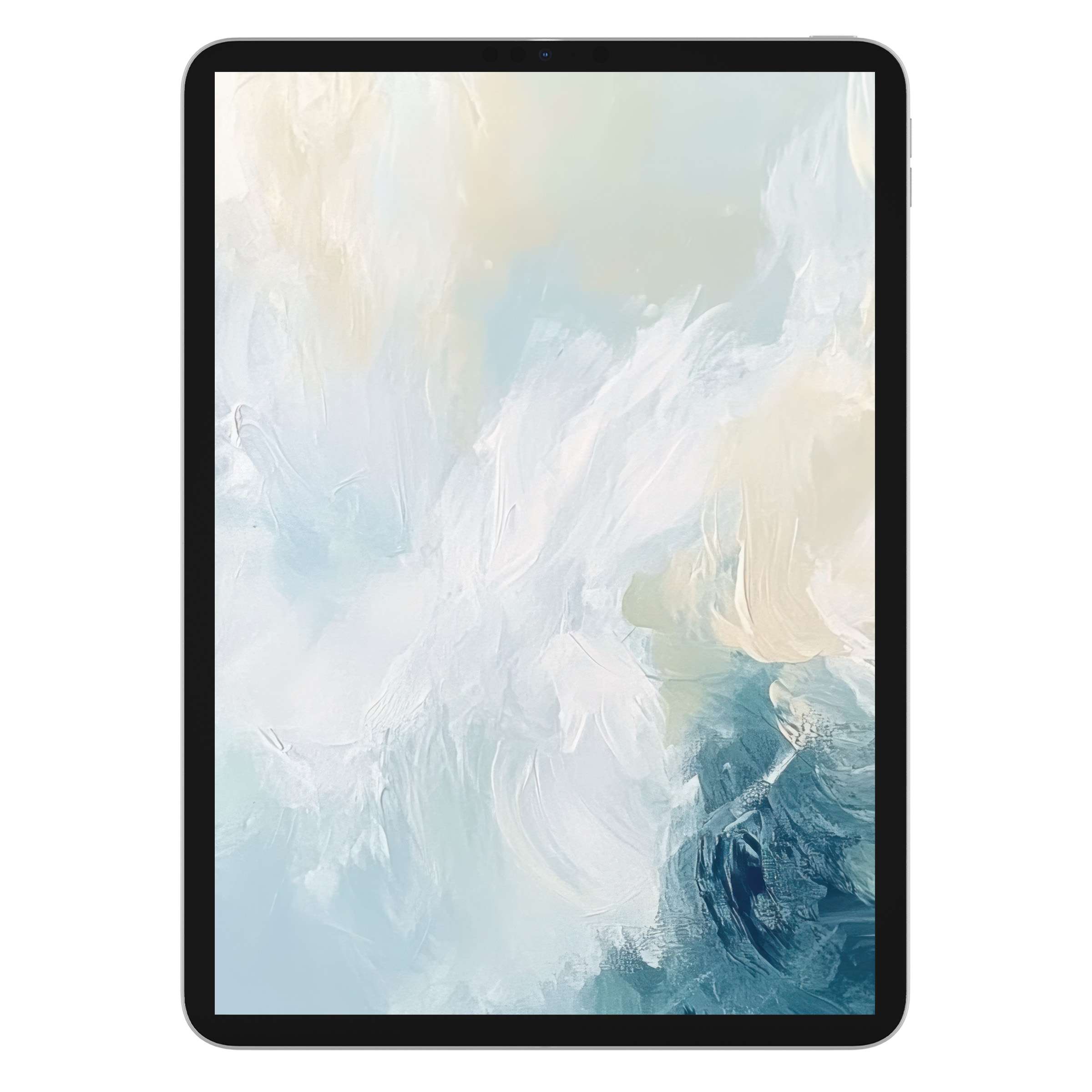 Elegant abstract iPad wallpaper with soft brushstroke textures in calming blue and beige hues for tablet background digital download