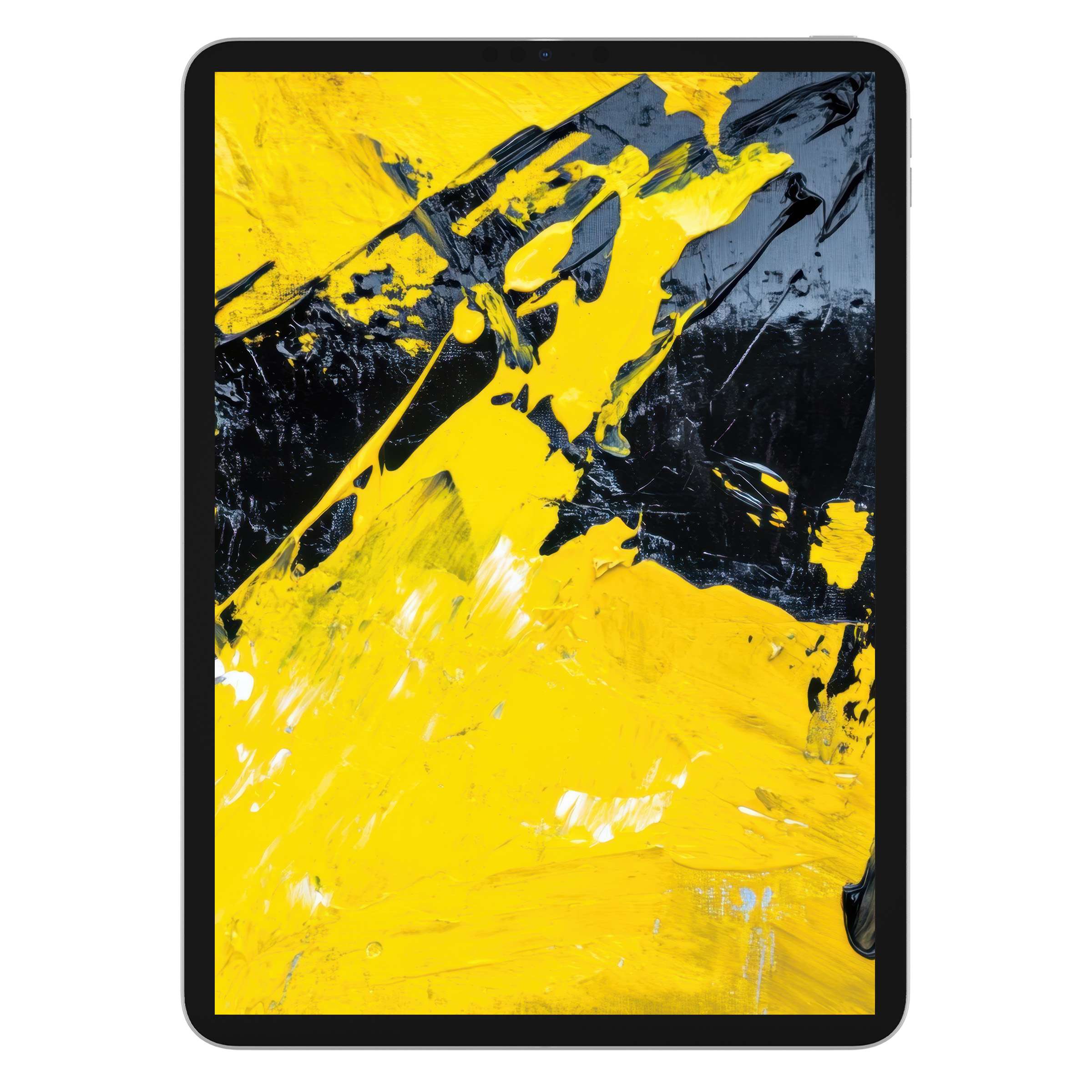 Abstract iPad wallpaper with bold yellow and black strokes, perfect digital download for an elegant tablet background experience