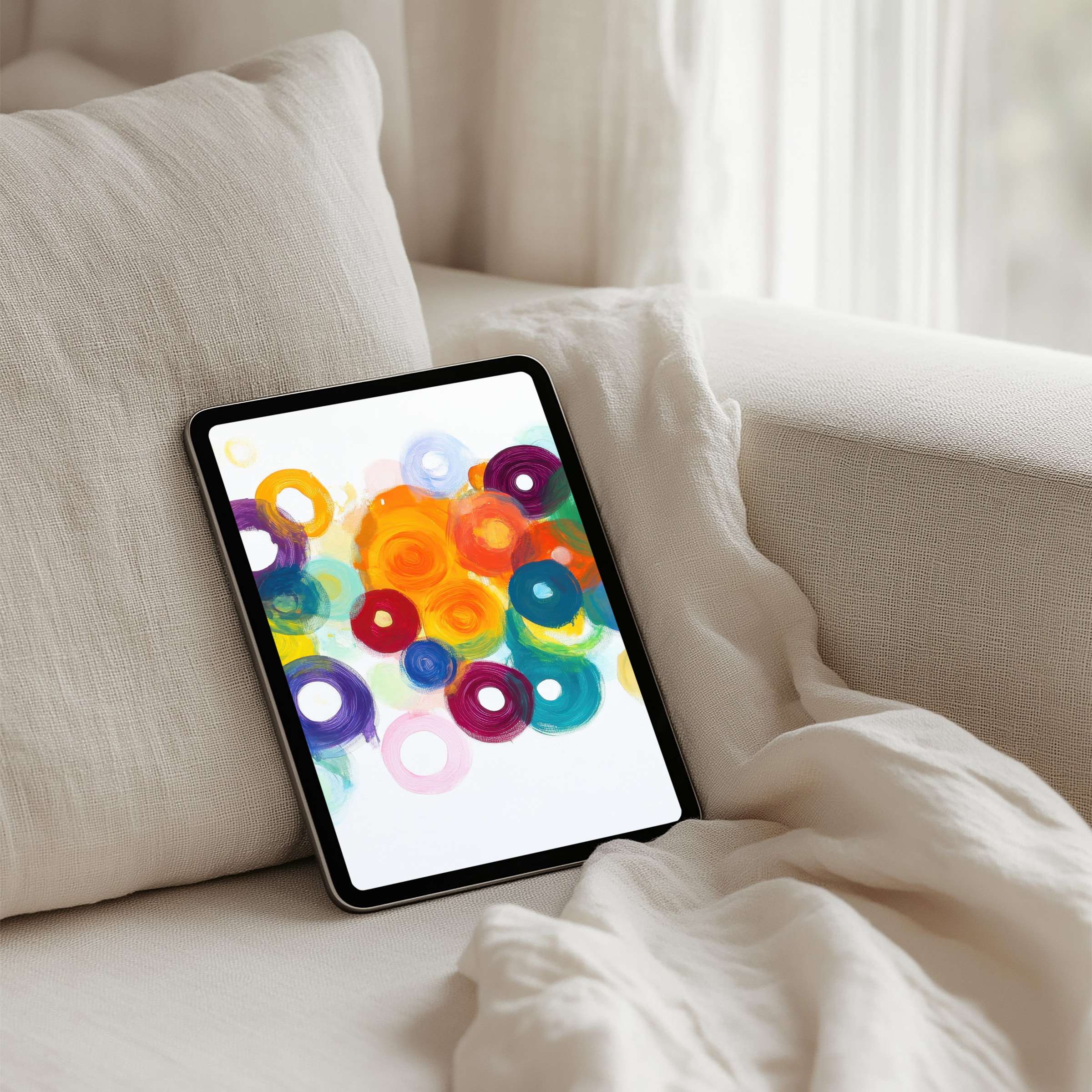 Elegant watercolor swirls in vivid hues create a serene iPad background for instant download ideal for any tablet user seeking calm inspiration
