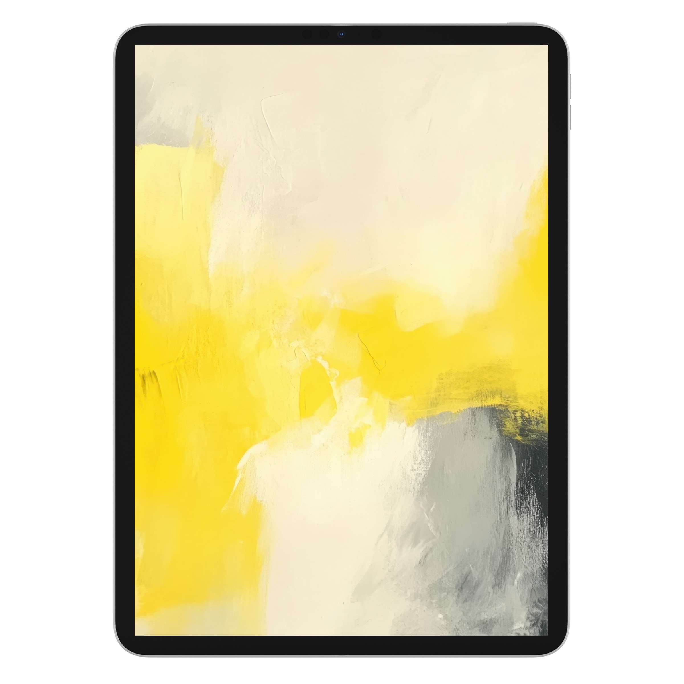 Abstract iPad wallpaper with soothing yellow and gray textures offers a serene digital download for tablet background elegance