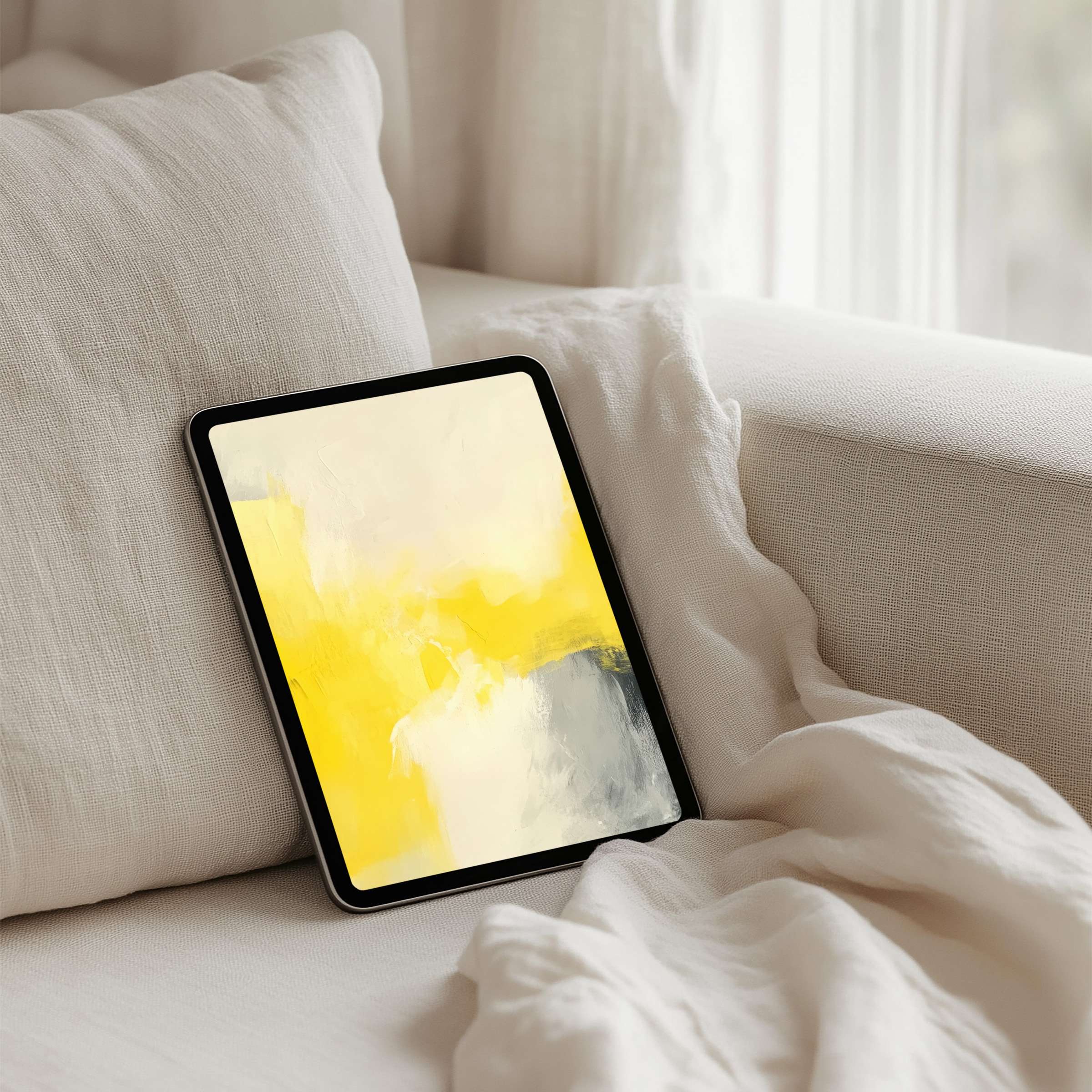 Elegant abstract yellow and cream iPad background for instant download enhances calm and inspiration on any tablet device