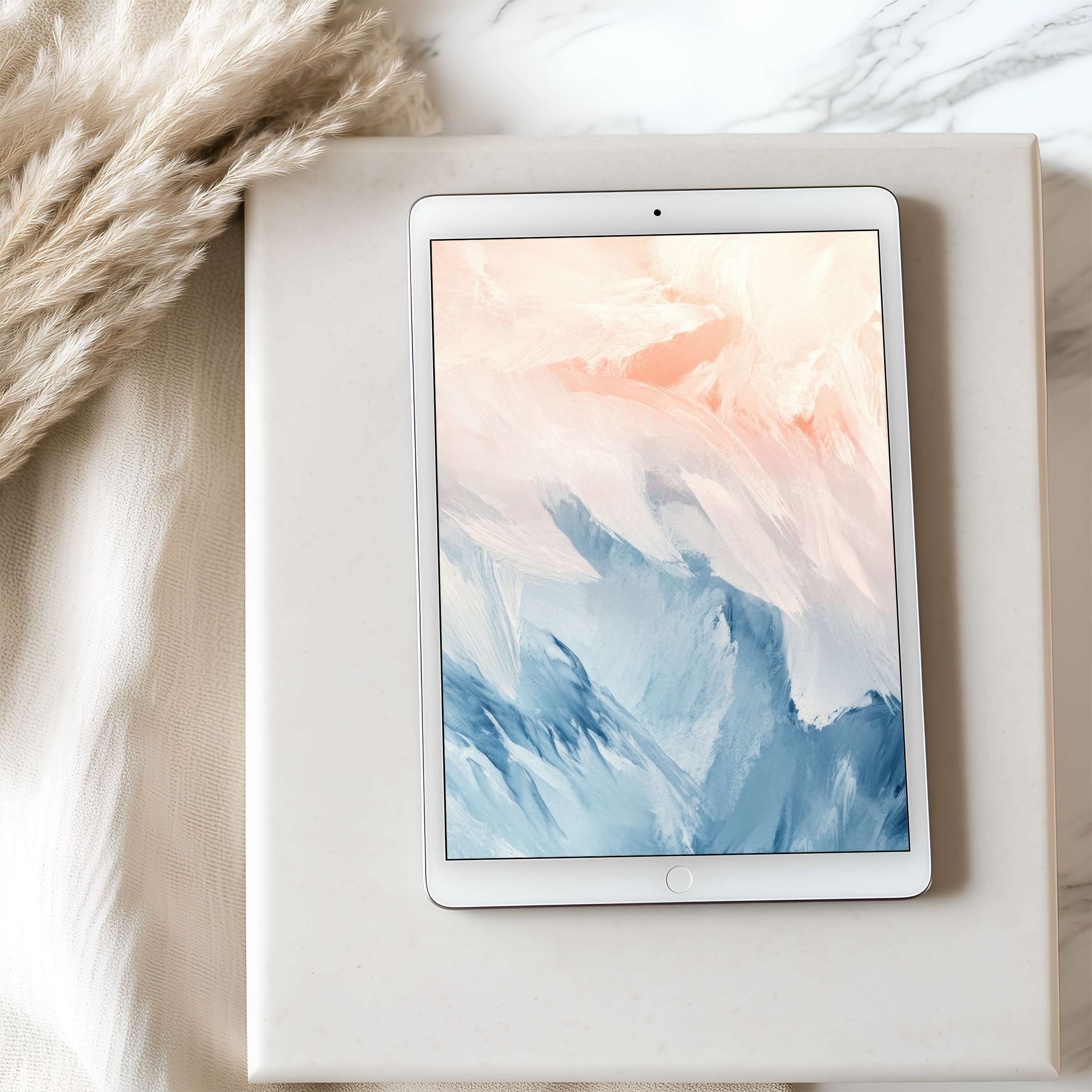 Elegant abstract tablet wallpaper in soft pastels and blues, perfect high-resolution digital download for iPad and Android tranquility