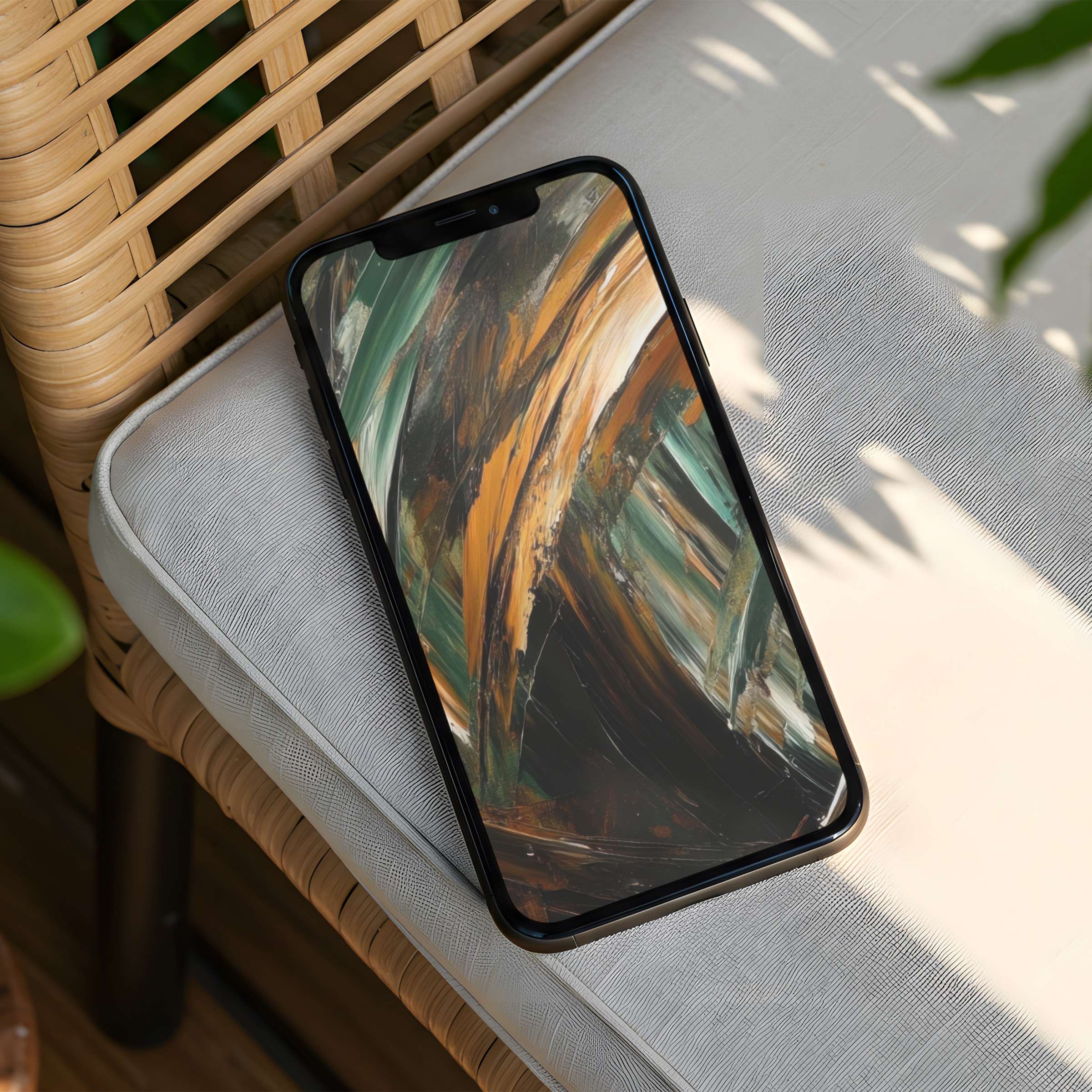 Elegant abstract iPhone background with earthy tones in calming brush strokes offering instant download for phone aesthetics lovers