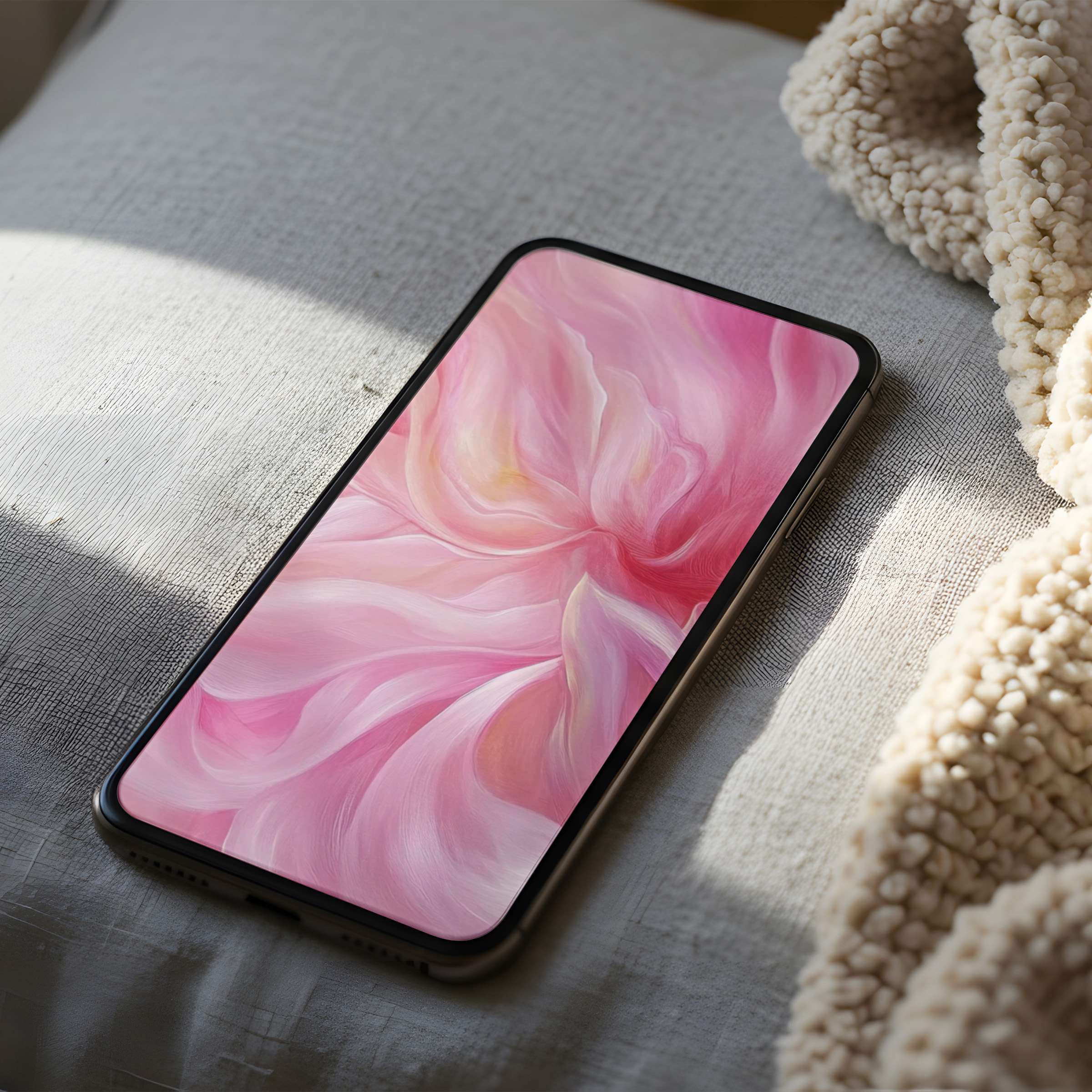 Elegant pink floral phone wallpaper with high resolution, perfect for iPhone and Android, offers serenity and eco-friendly digital download