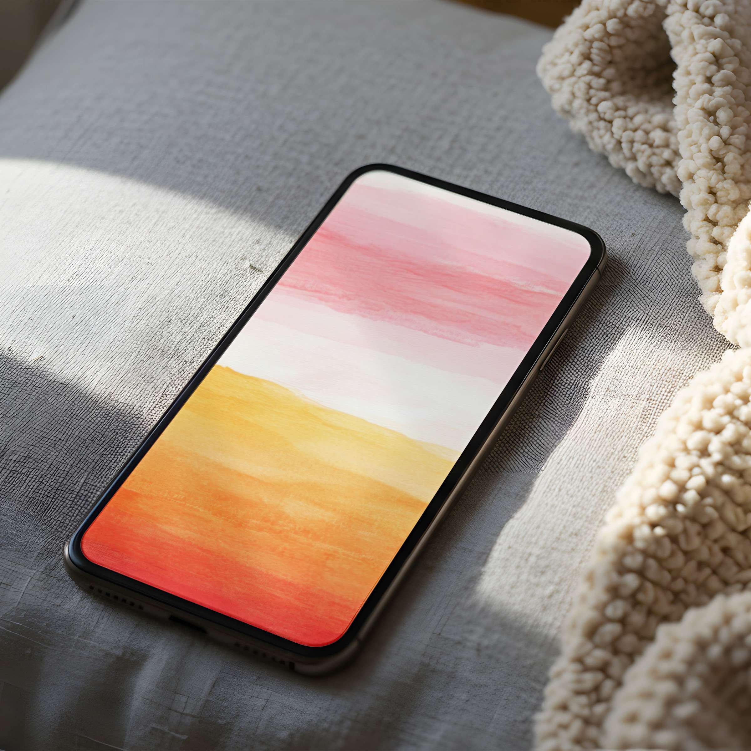 Elegant phone wallpaper featuring sunset hues in a minimalist watercolor style, perfect for iPhone and Android digital download