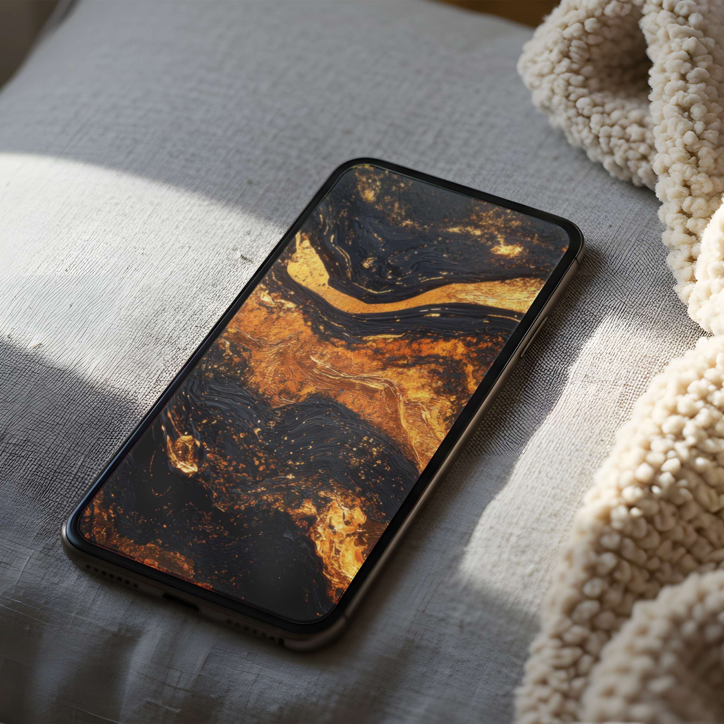 Luxurious black and gold abstract phone wallpaper for iPhone and android phones enhances tranquility with high-resolution digital download