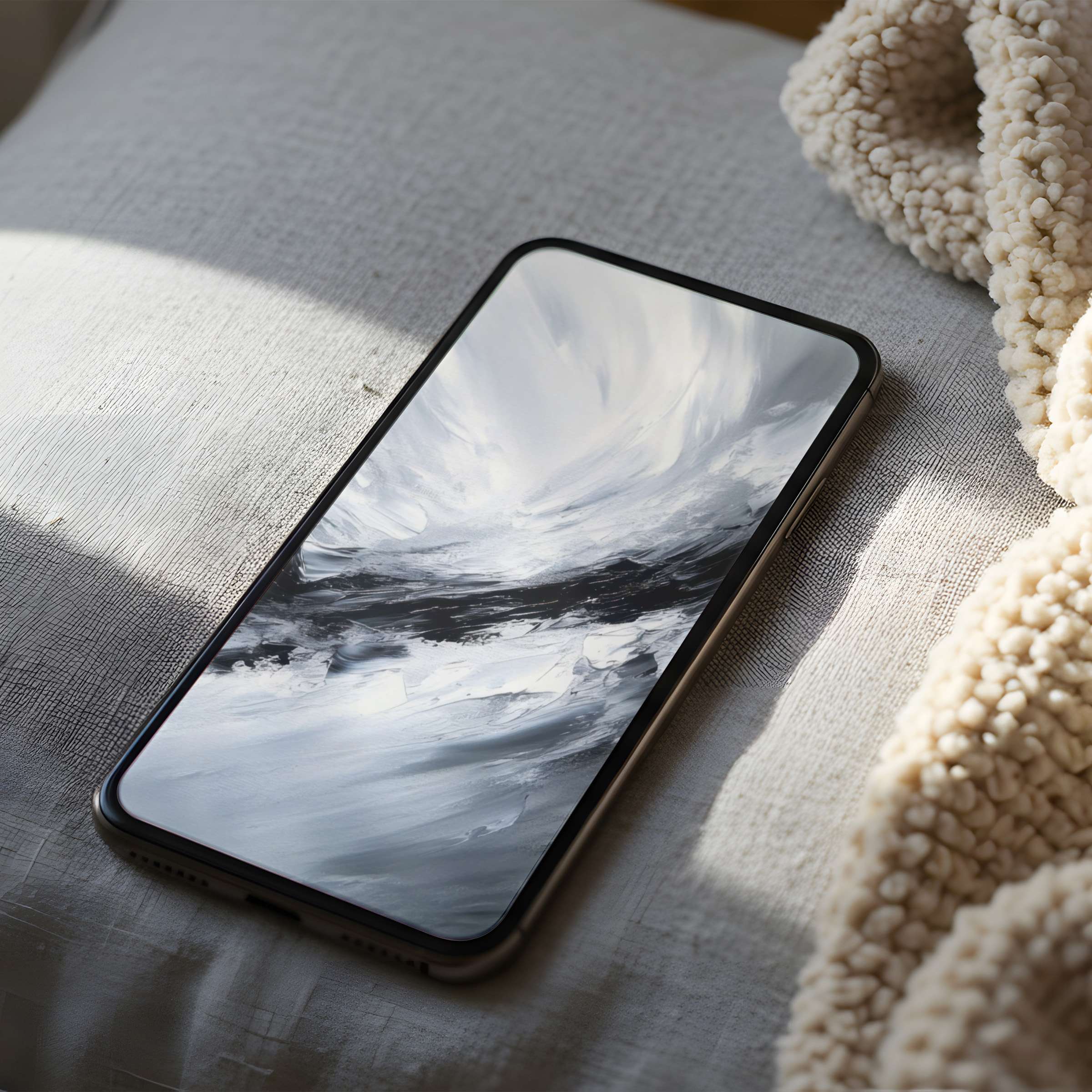 Elegant phone wallpaper featuring serene black and white abstract art, perfect for high-resolution digital download on iPhone and Android
