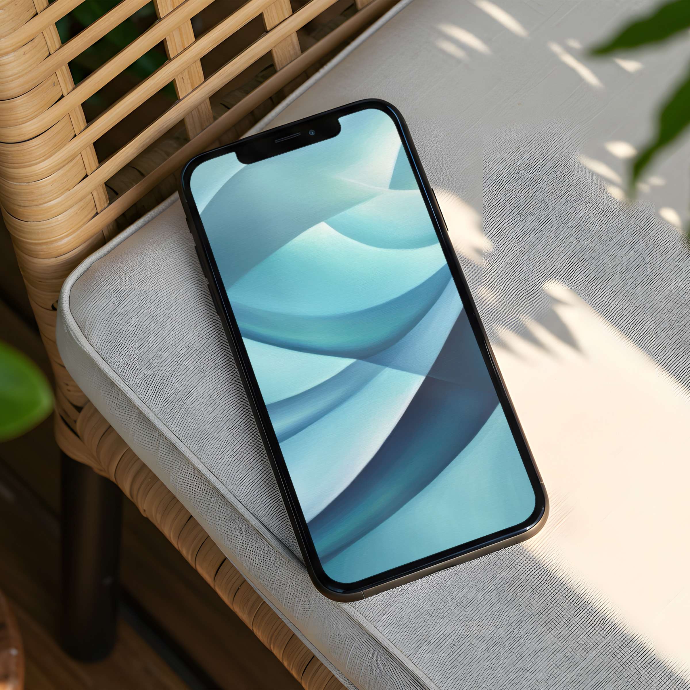 Elegant abstract blue waves on an iPhone background evoke calm and inspiration perfect for phone users seeking instant download