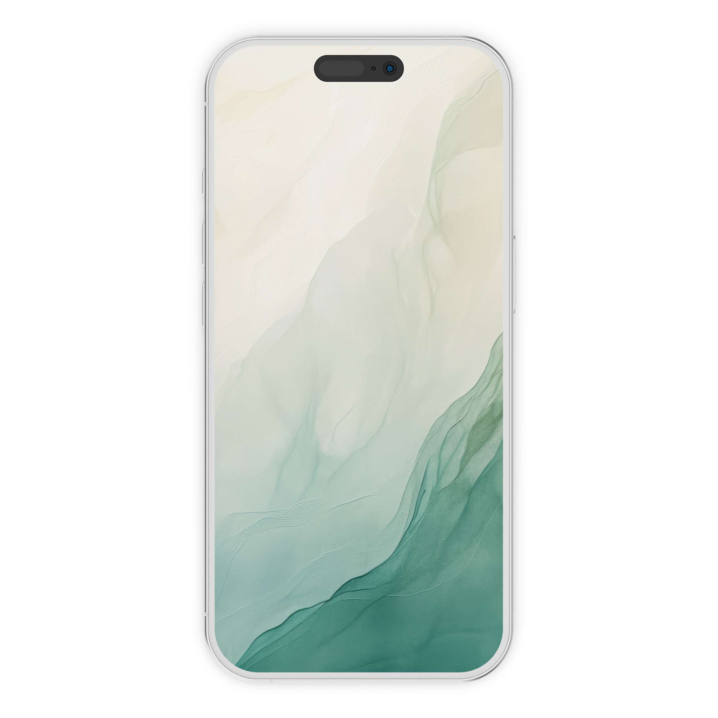 Serene abstract iPhone wallpaper, featuring soft green and cream hues, perfect as a calming phone background digital download for modern devices