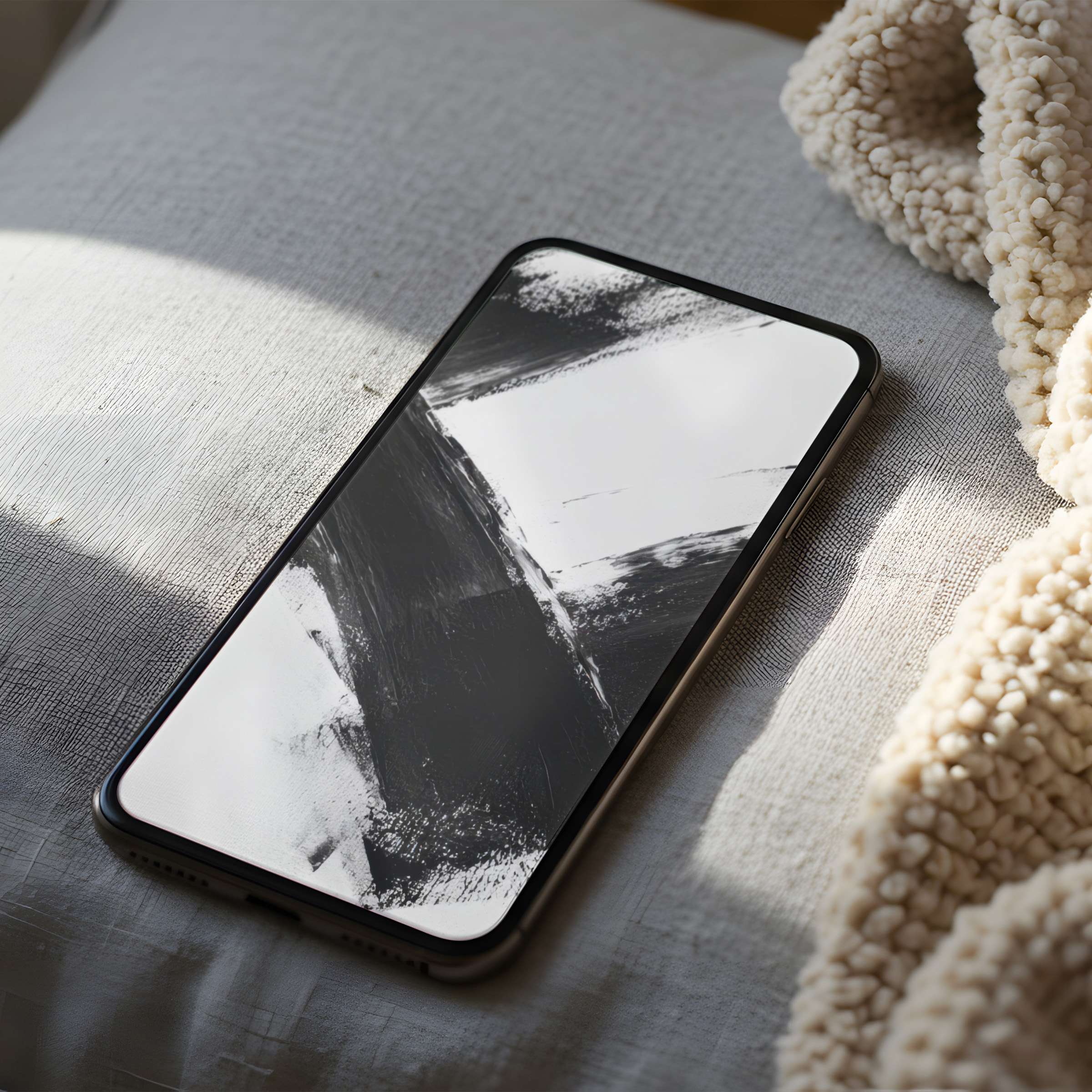 Elegant black and white abstract phone wallpaper offering a calming aesthetic high-resolution digital download for iPhone and Android use
