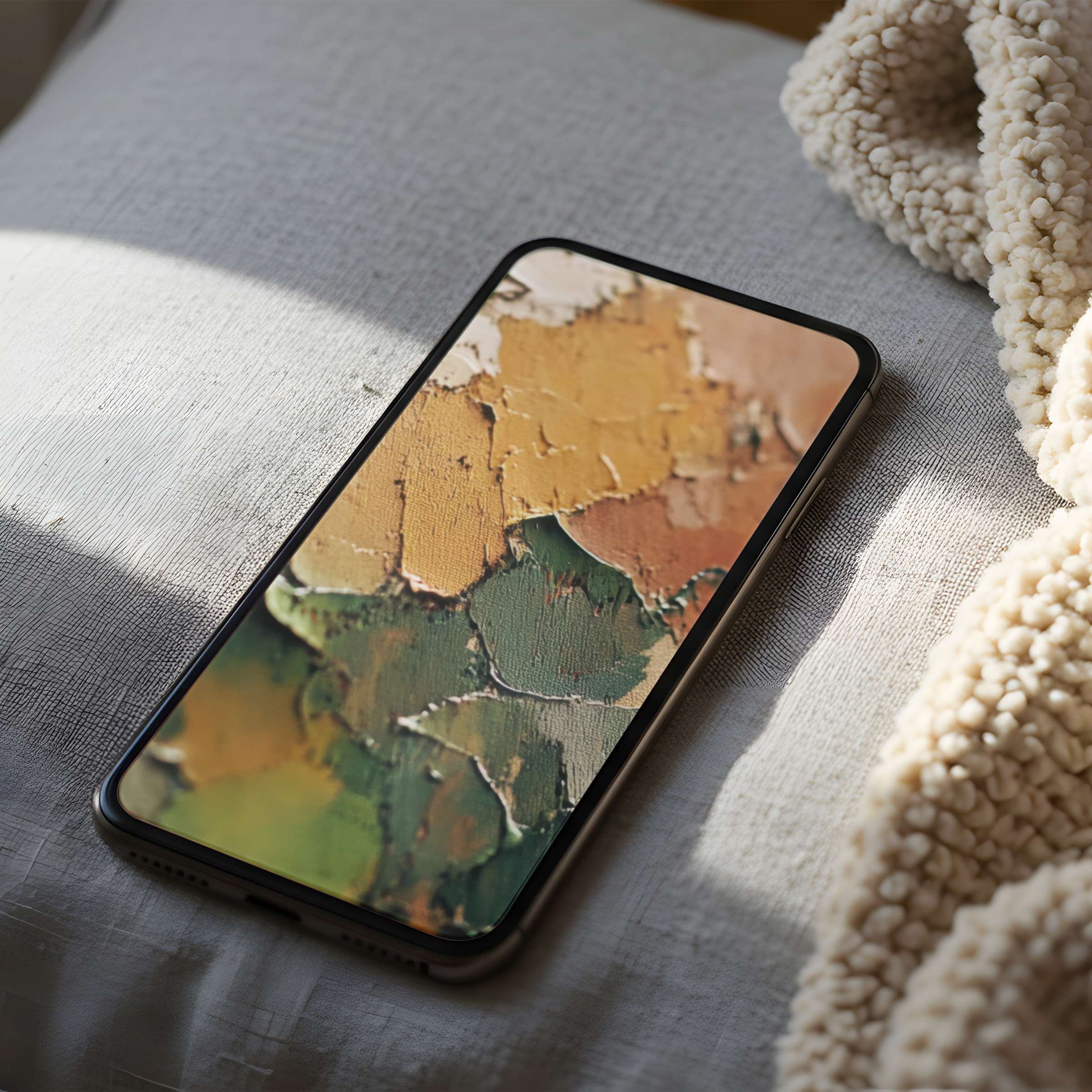 Elegant phone wallpaper showcasing textured earth tones in high resolution, perfect for calm interiors and sustainable digital download