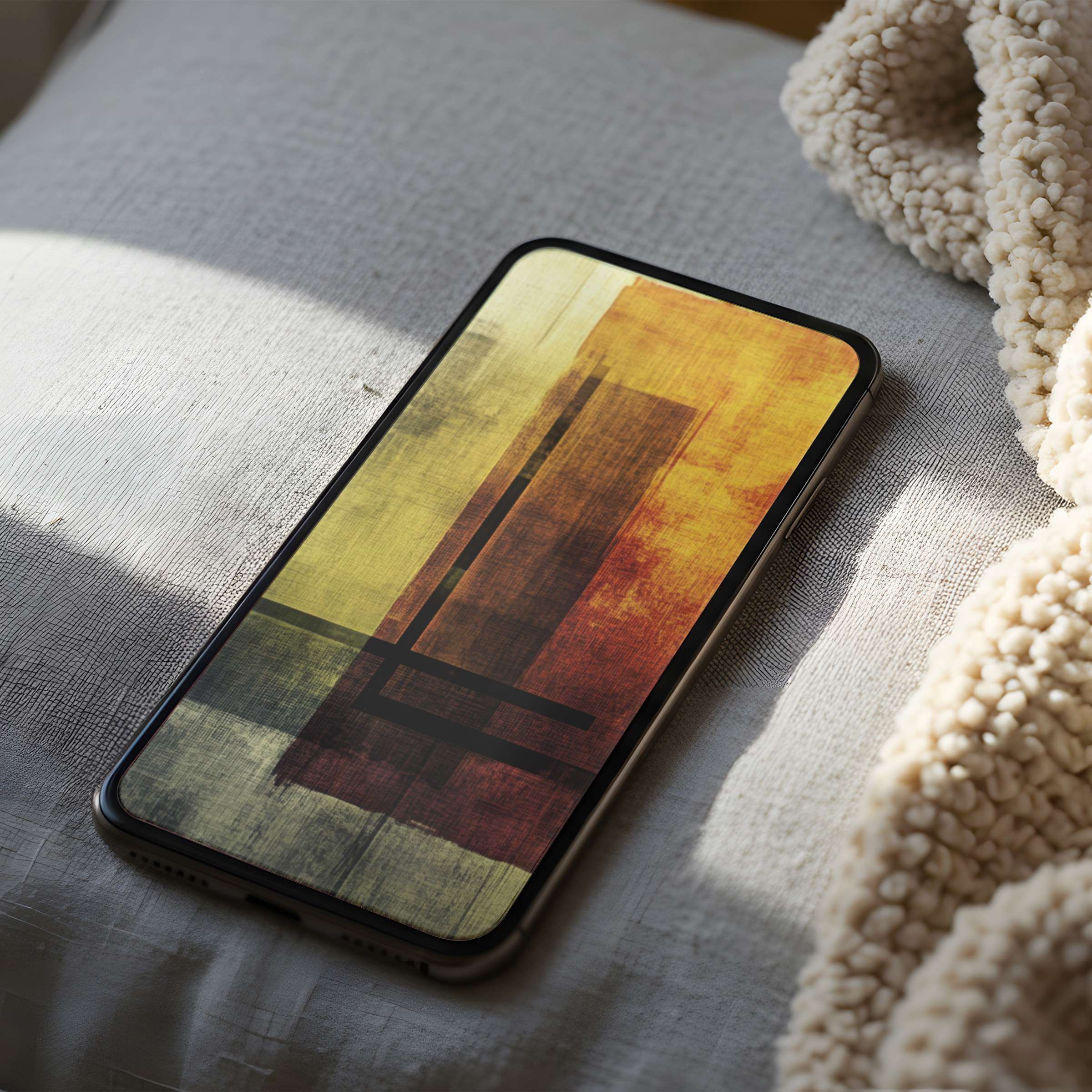 Elegant abstract phone wallpaper with warm hues of yellow and red enhances any iPhone or Android, perfect for curated digital downloads