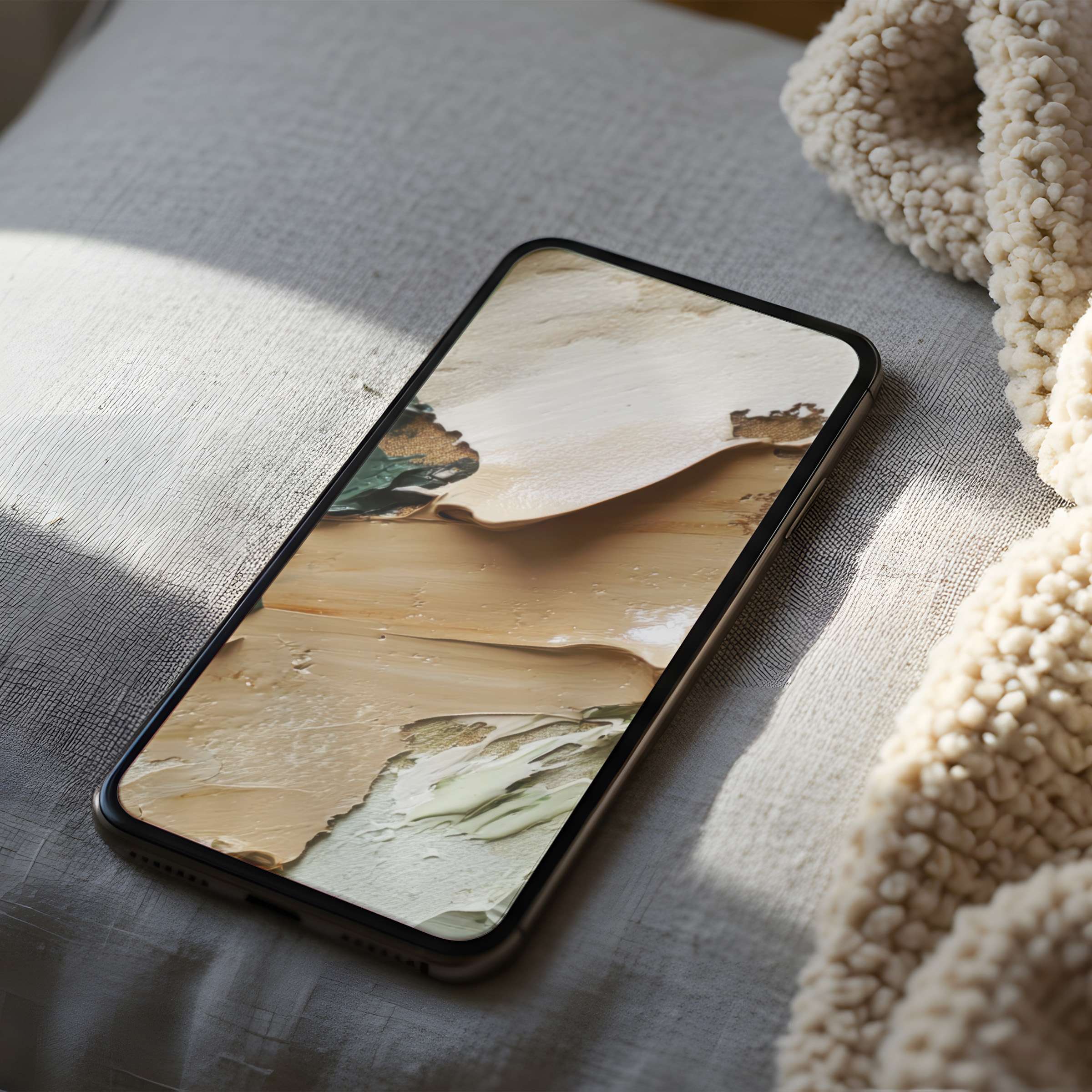 Natural abstract brushstroke phone wallpaper in soft earth tones offers a serene, high-resolution digital download for iPhone and Android