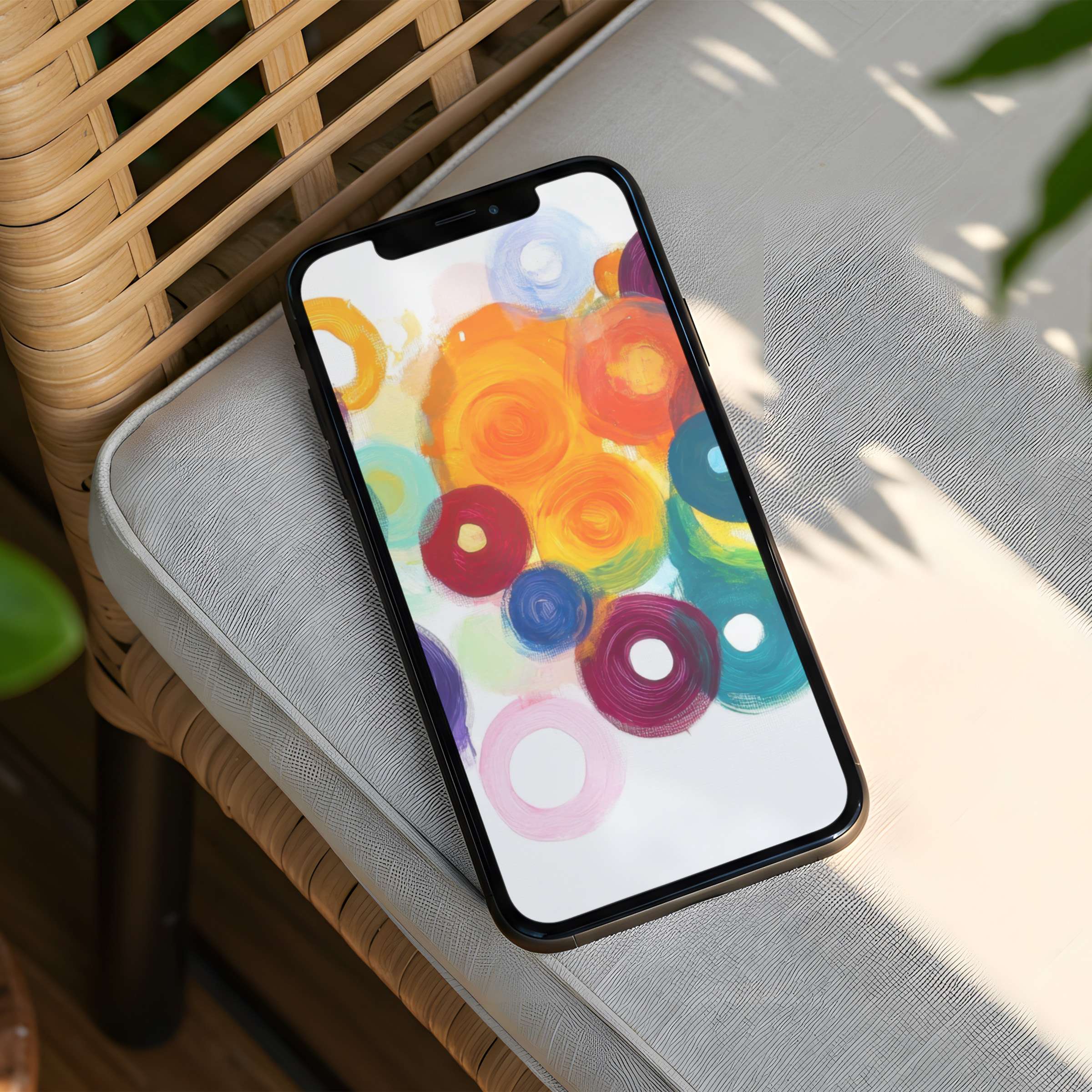 Vibrant abstract iPhone background with colorful circles evokes calm elegance perfect for instant download on any phone