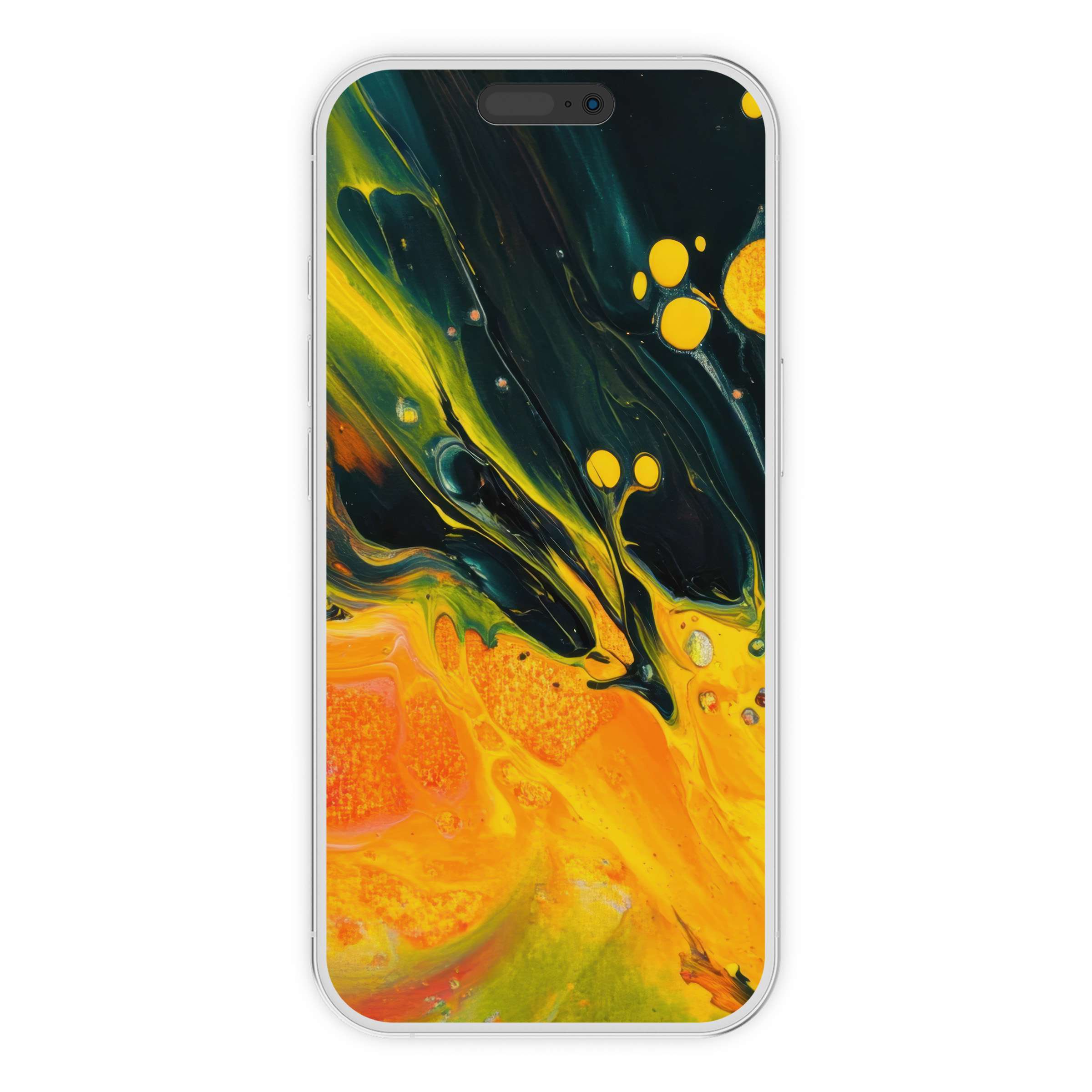 Vibrant abstract iPhone wallpaper featuring swirling yellow and black hues, perfect phone background for a calm digital download experience