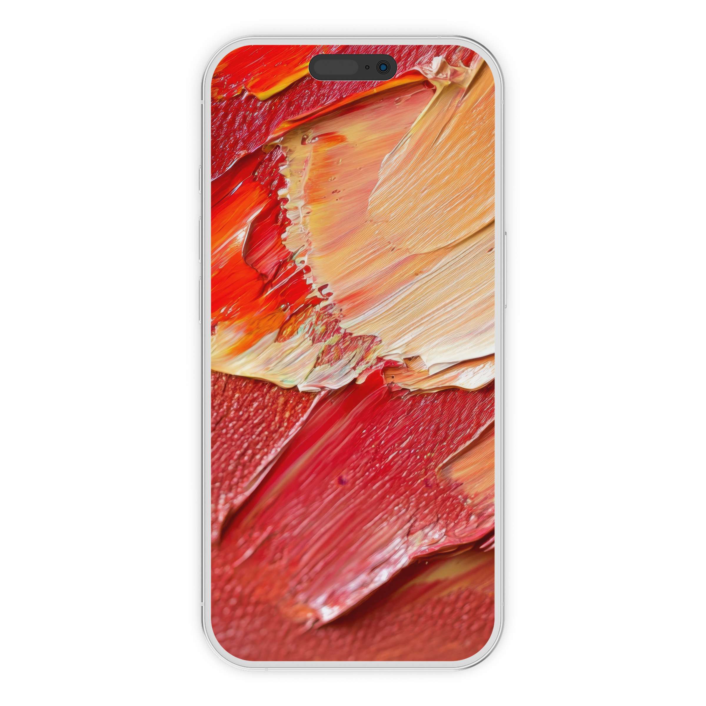 Elegant abstract iPhone wallpaper with bold red and orange brushstrokes inspiring a warm phone background digital download option