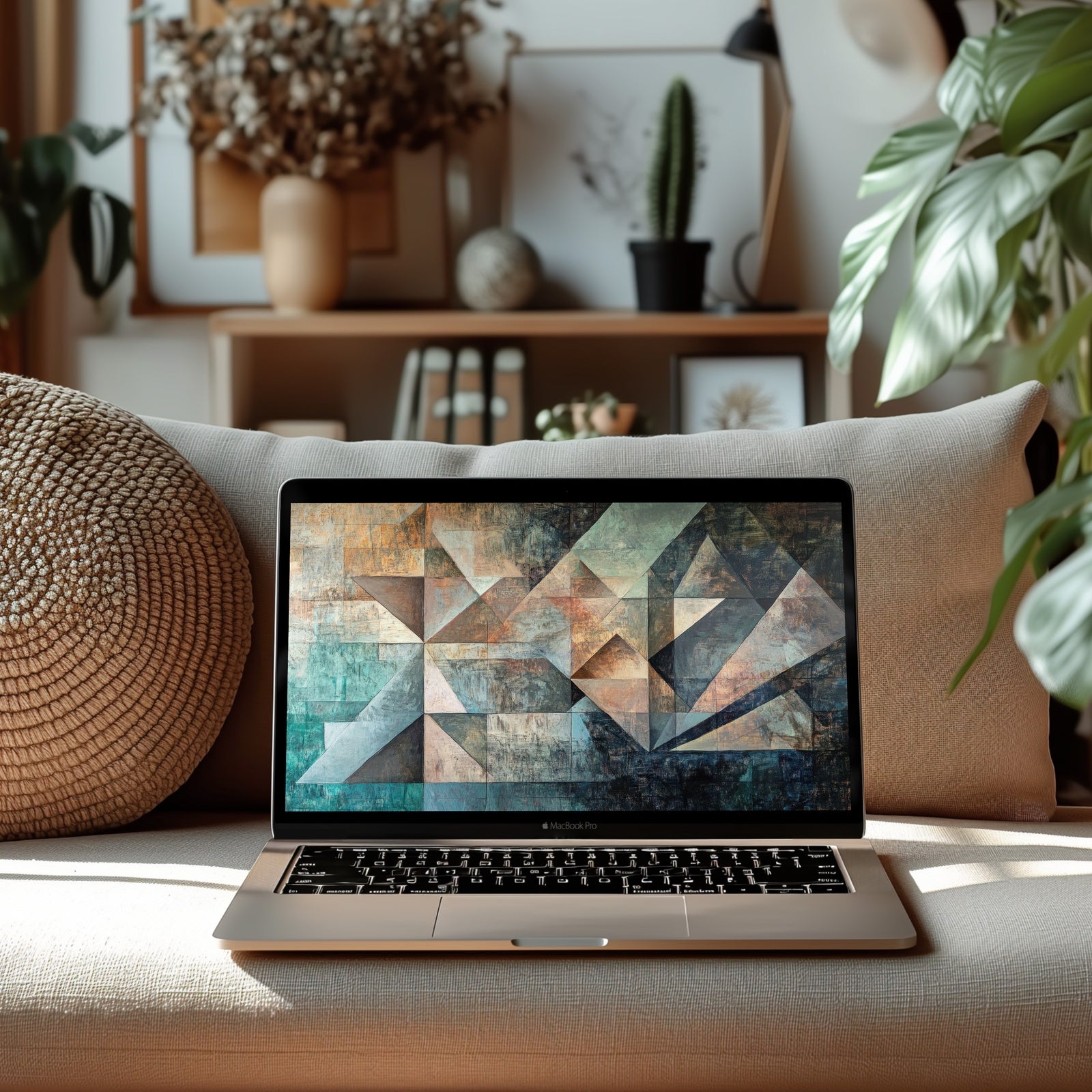 Abstract Computer Background in Modern Living Room