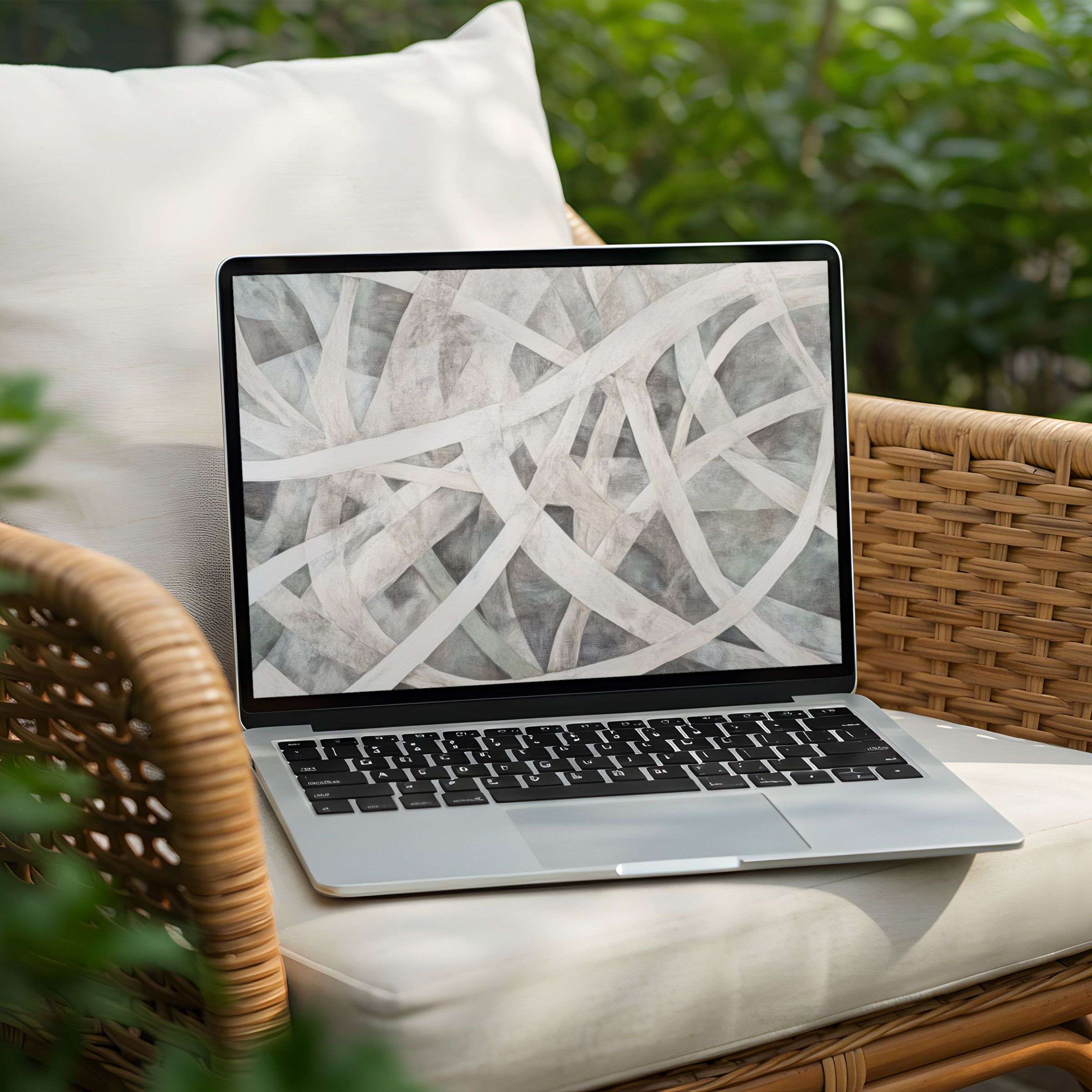 Abstract desktop wallpaper featuring soft interwoven lines in neutral tones - a sophisticated digital art design that adds modern texture, calm balance, and artistic elegance to your workspace