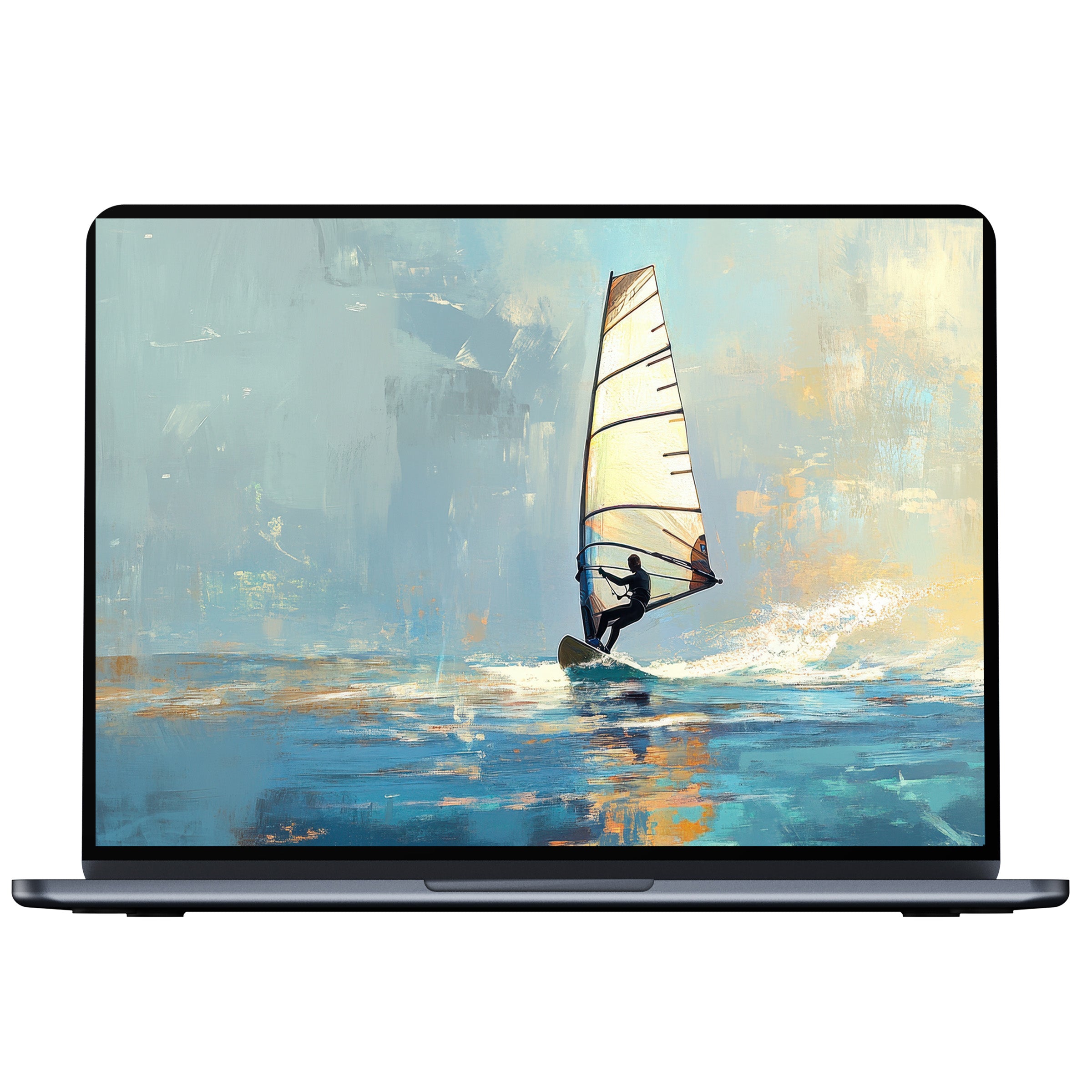 Elegant beach desktop wallpaper digital download for PC and laptop featuring a serene sailboat scene evoking calm and inspiration