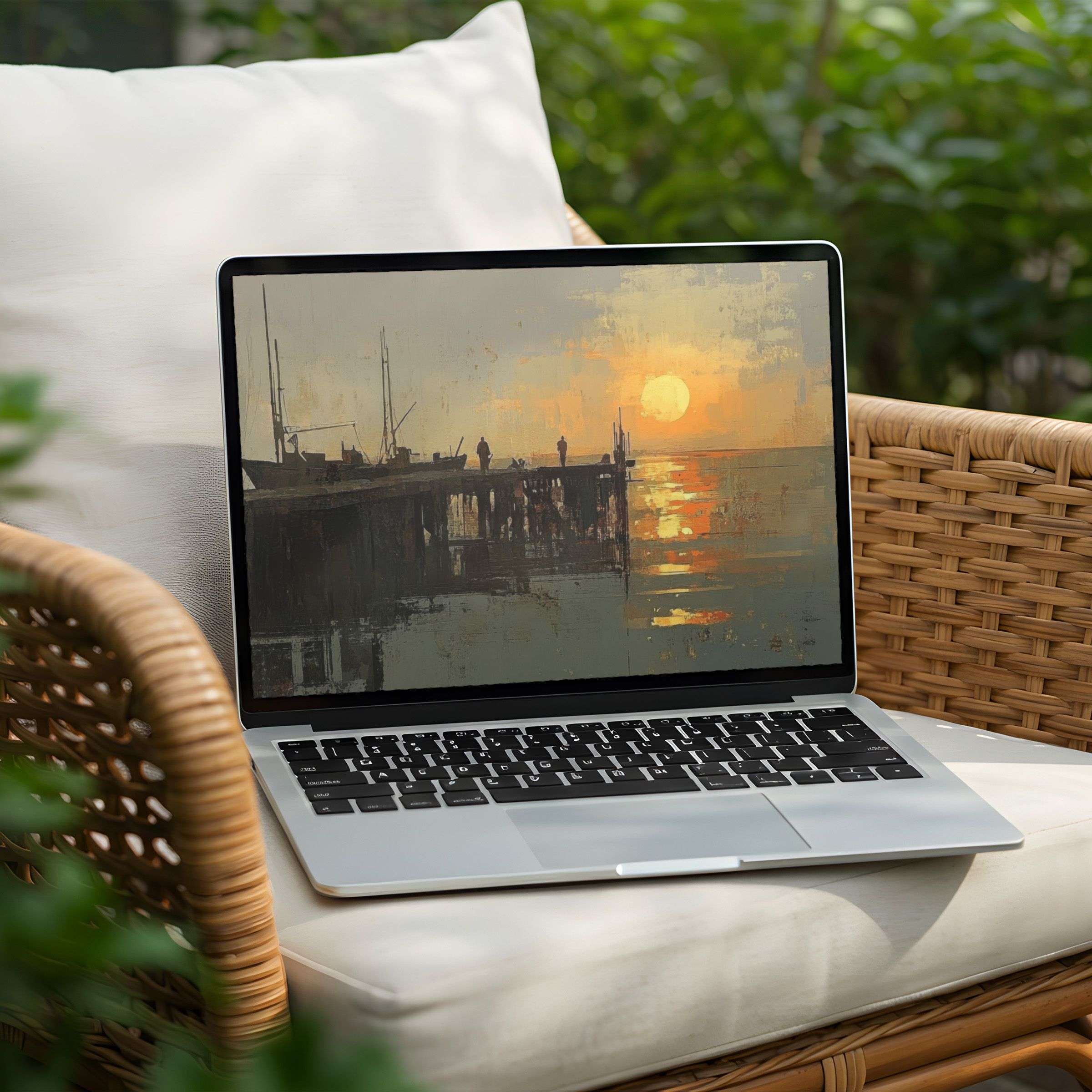 Inspirational sunset painting enhances your PC or Laptop desktop background with instant download for calming aesthetics