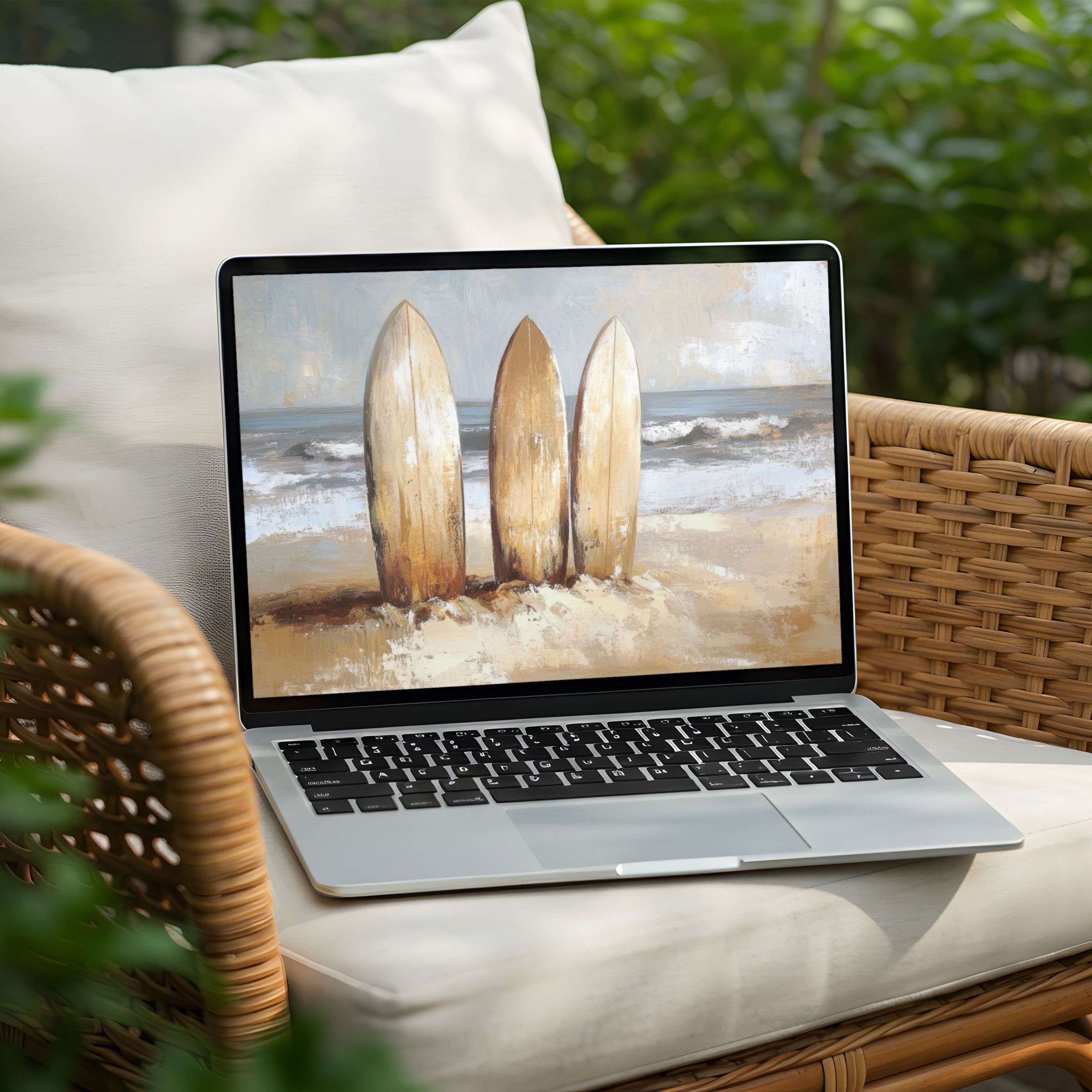 Serene beach art on a Laptop for an elegant desktop background Instant download for mindful PC aesthetics and calm inspiration