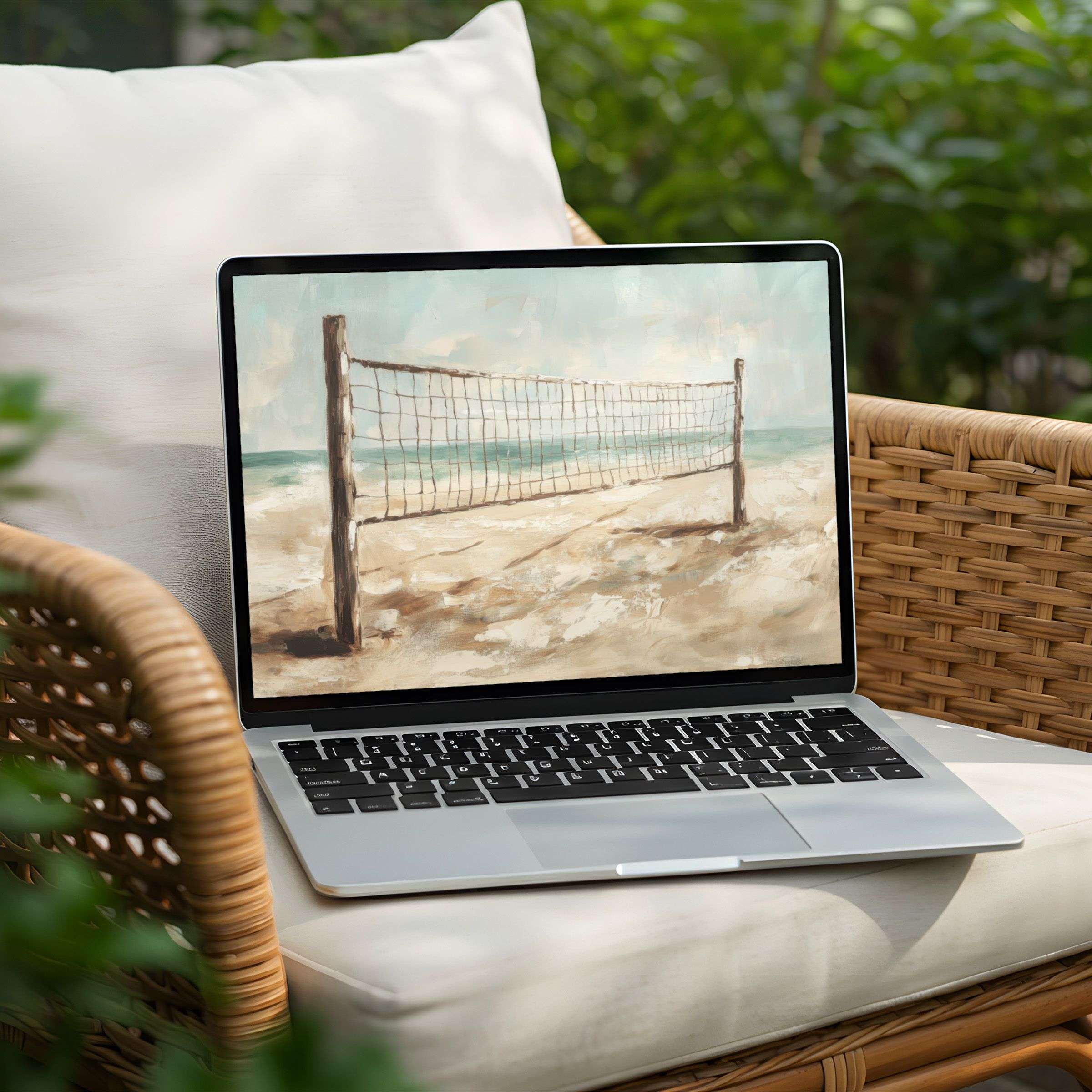 Elegant beach volleyball scene as a desktop background, ideal for instant download, enhancing your PC or Laptop with calm inspiration