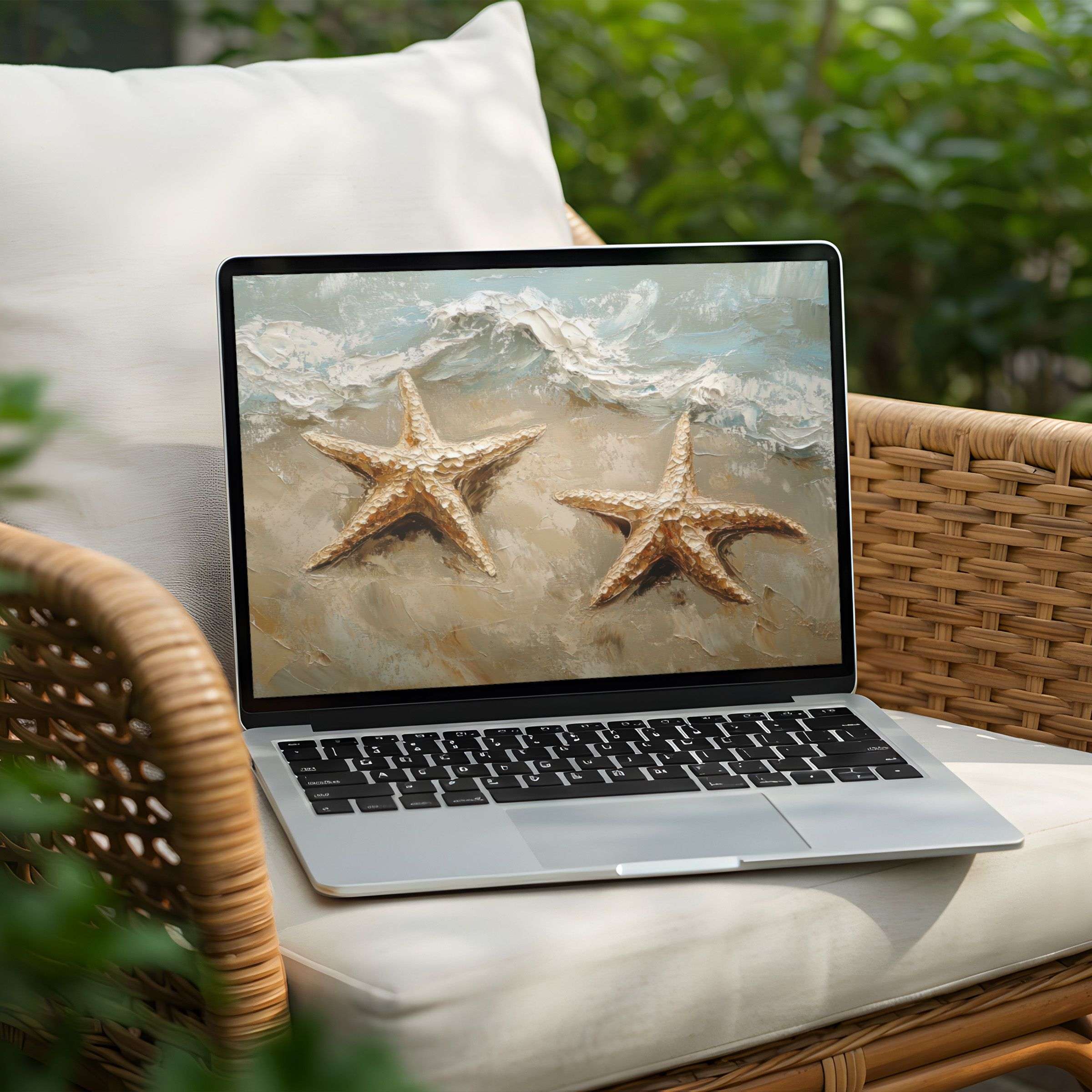 Starfish on sandy beach desktop background for PC and Laptop instant download inspire calm elegance and mindfulness