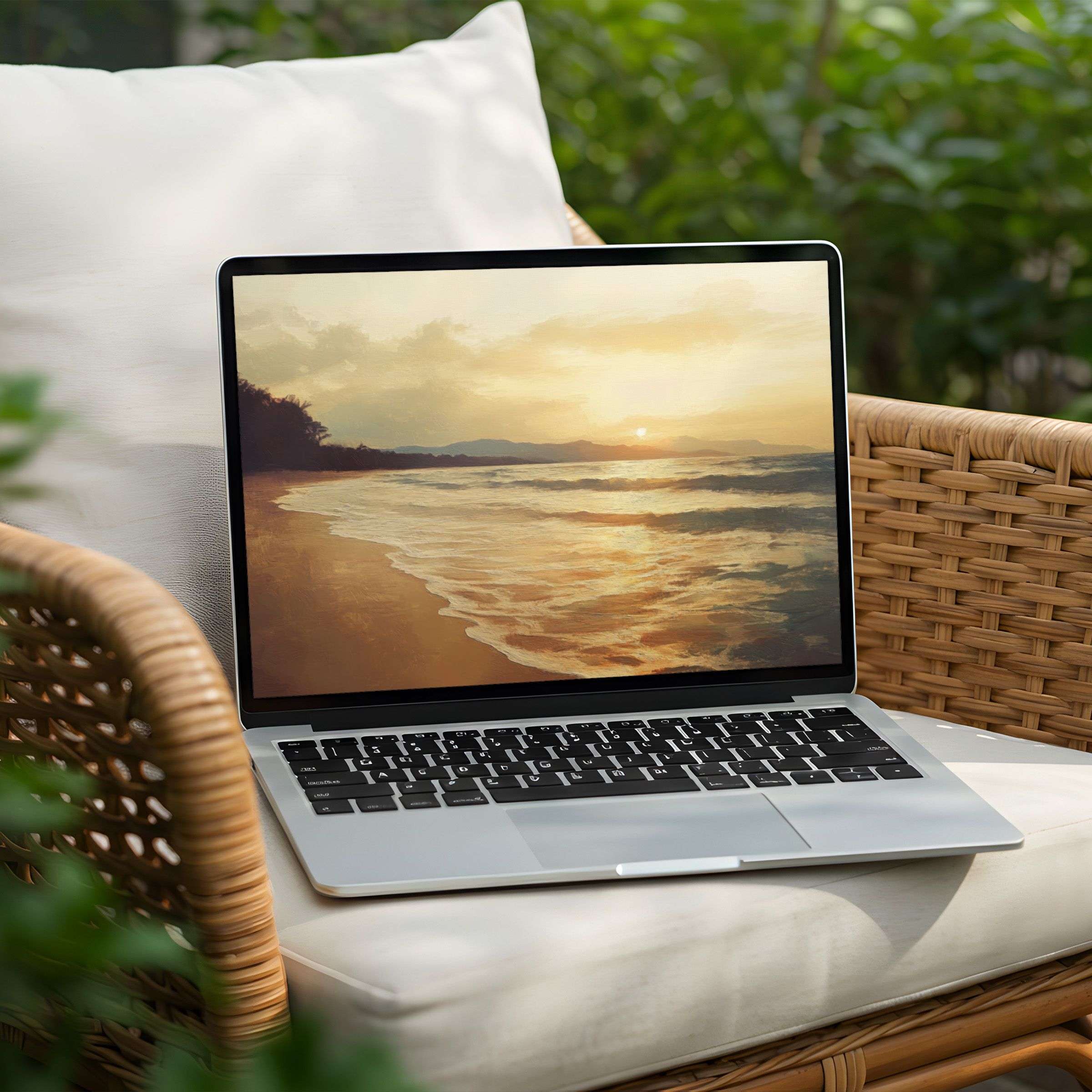 Elegant beach sunset desktop background for PC or Laptop offering instant download evokes calm and inspiration through warm hues